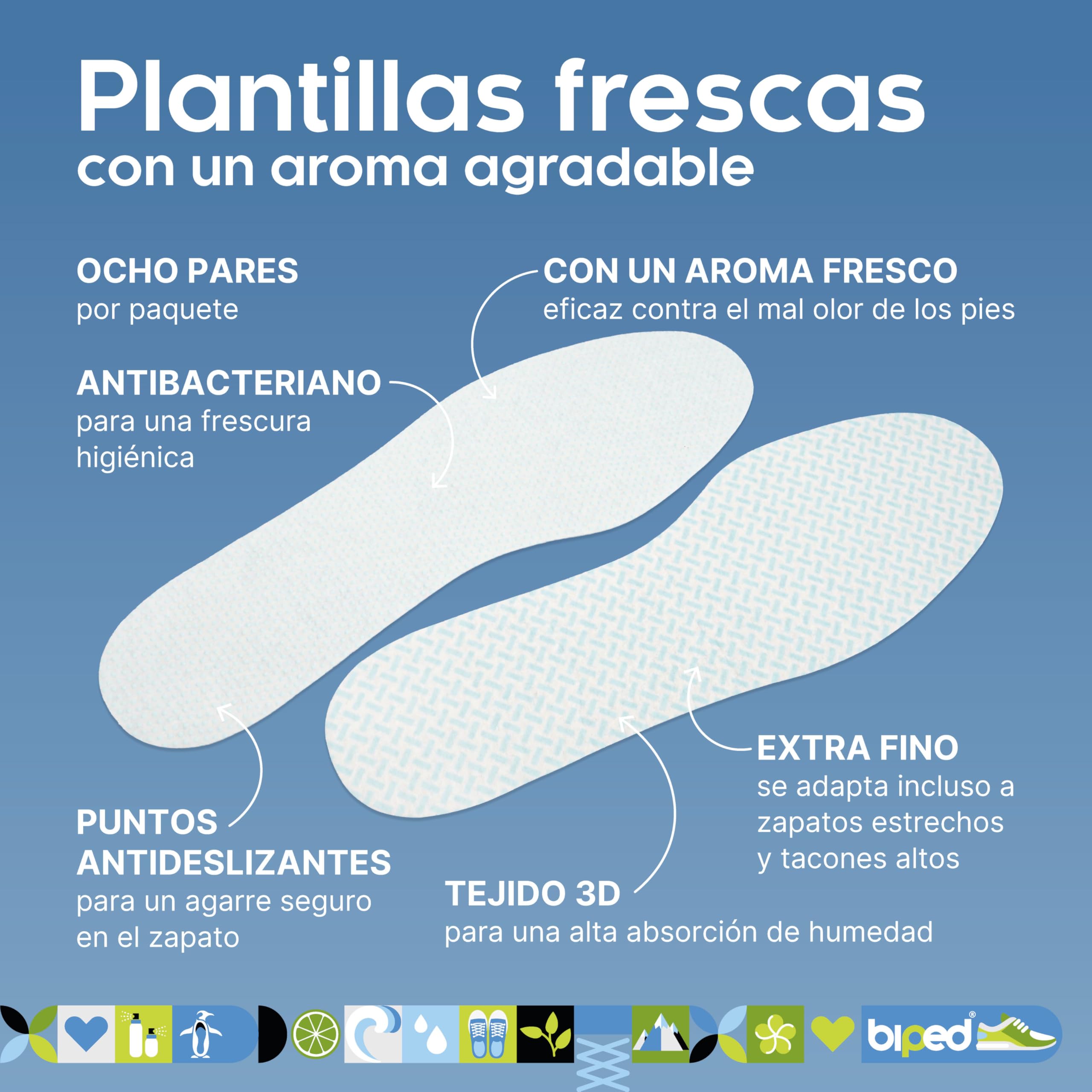Biped Fresh Clean Breeze Plantillas Refrescantes 8 Pares Extrafinas Contra Mal Olor