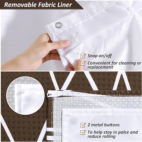 Miniatura 3 de Naturoom Juego de cortina de ducha y forro marrón degradado, juego de cortina de ducha y forro de tela de gofre, cortinas de ducha modernas para