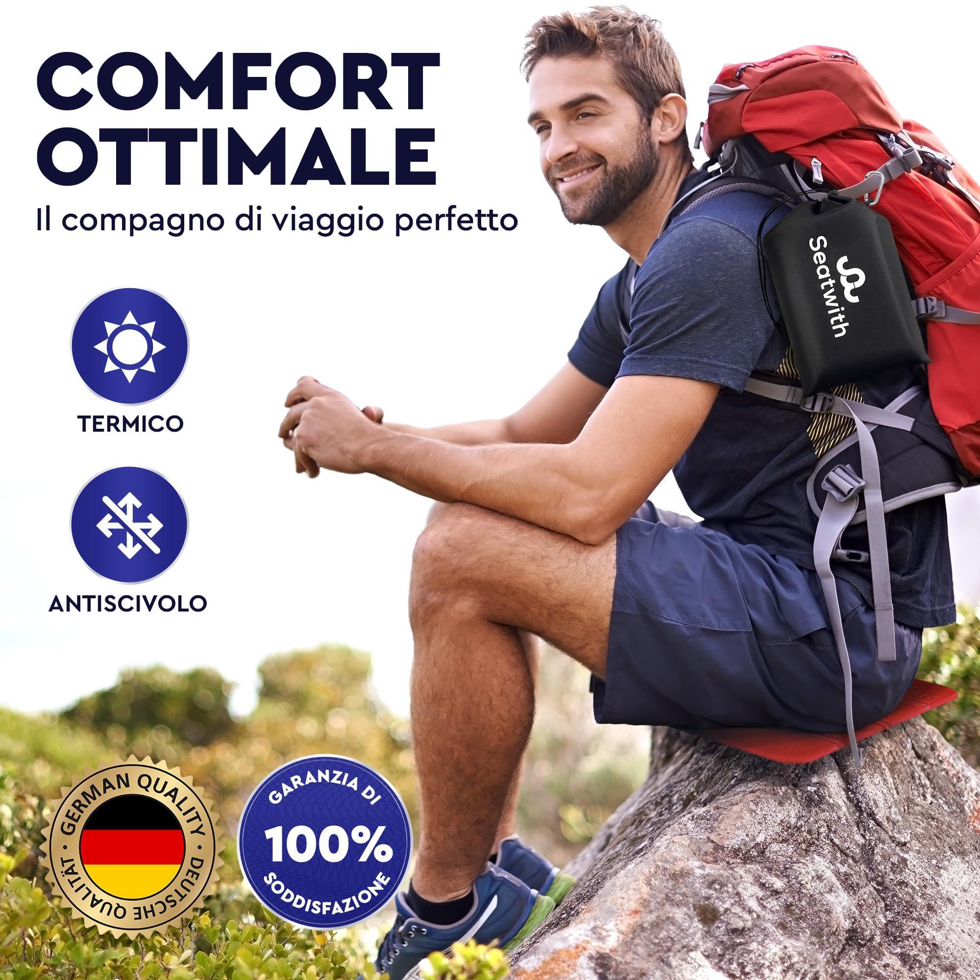 Tappetino Pieghevole 2 Pezzi - Tappetino Campeggio Isolante con Borsa Trasporto - Tappetino Poggiapiedi Piscina con Moschettone da Zaino - Protezione da Freddo, Bagnato e Sporco + E-Book