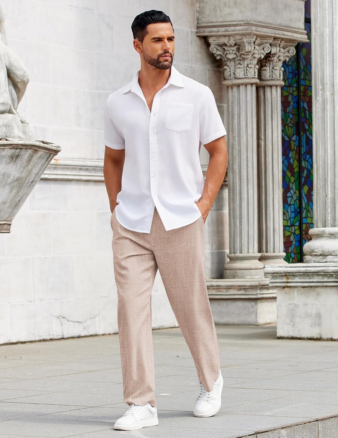 COOFANDY Mens Casual Pants Drawstring Elastic Waist Pants Linen Summer Beach Pants - Image 5