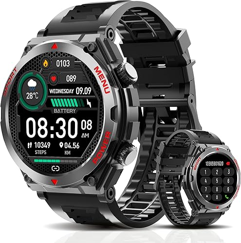 Reloj inteligente militar, pantalla táctil de 1.52 pulgadas, reloj inteligente táctico con texto y llamadas, frecuencia cardíaca, oxígeno en sangre