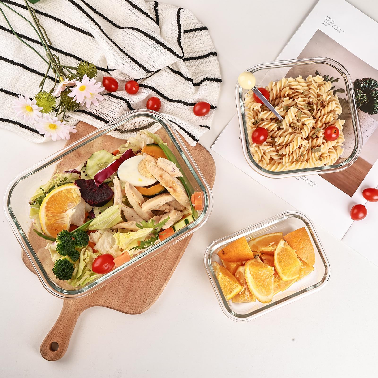Frischhaltedosen aus Glas mit Deckel, luftdichte Bento-Boxen mit auslaufsicherem Verschluss für Mikrowelle, Backofen, Gefrierschrank und Spülmaschine, BPA-frei, 8 Stück