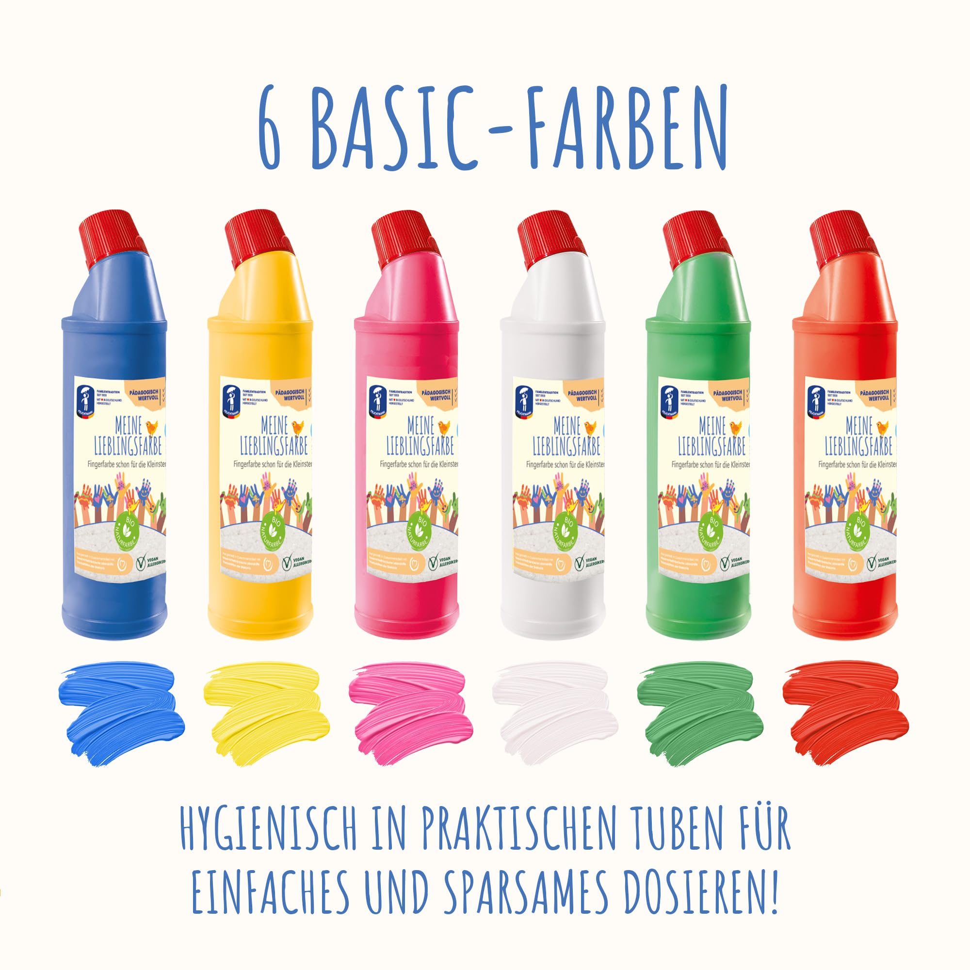 Feuchtmann MEINE LIEBLINGSFARBE im 6-er Pack I je 900g ungiftig cremige Fingerfarbe, hautfreundliche Fingermalfarbe auf Wasserbasis