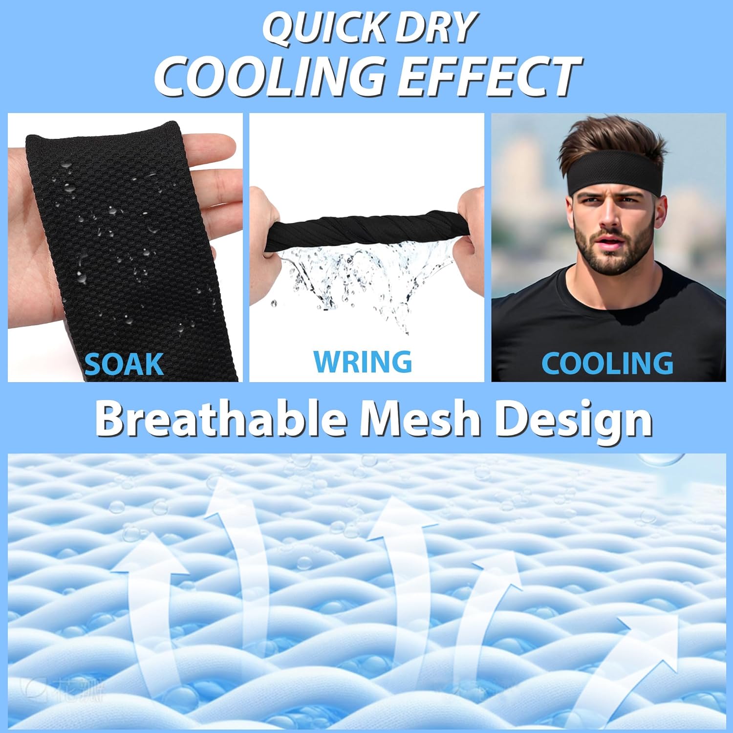 Qearl 4 Pcs Sports Headbands for Men, Non-Slip Moisture Wicking Sweatbands, Breathable Elastic Running Headband for Tennis Fitness Workout - Image 3