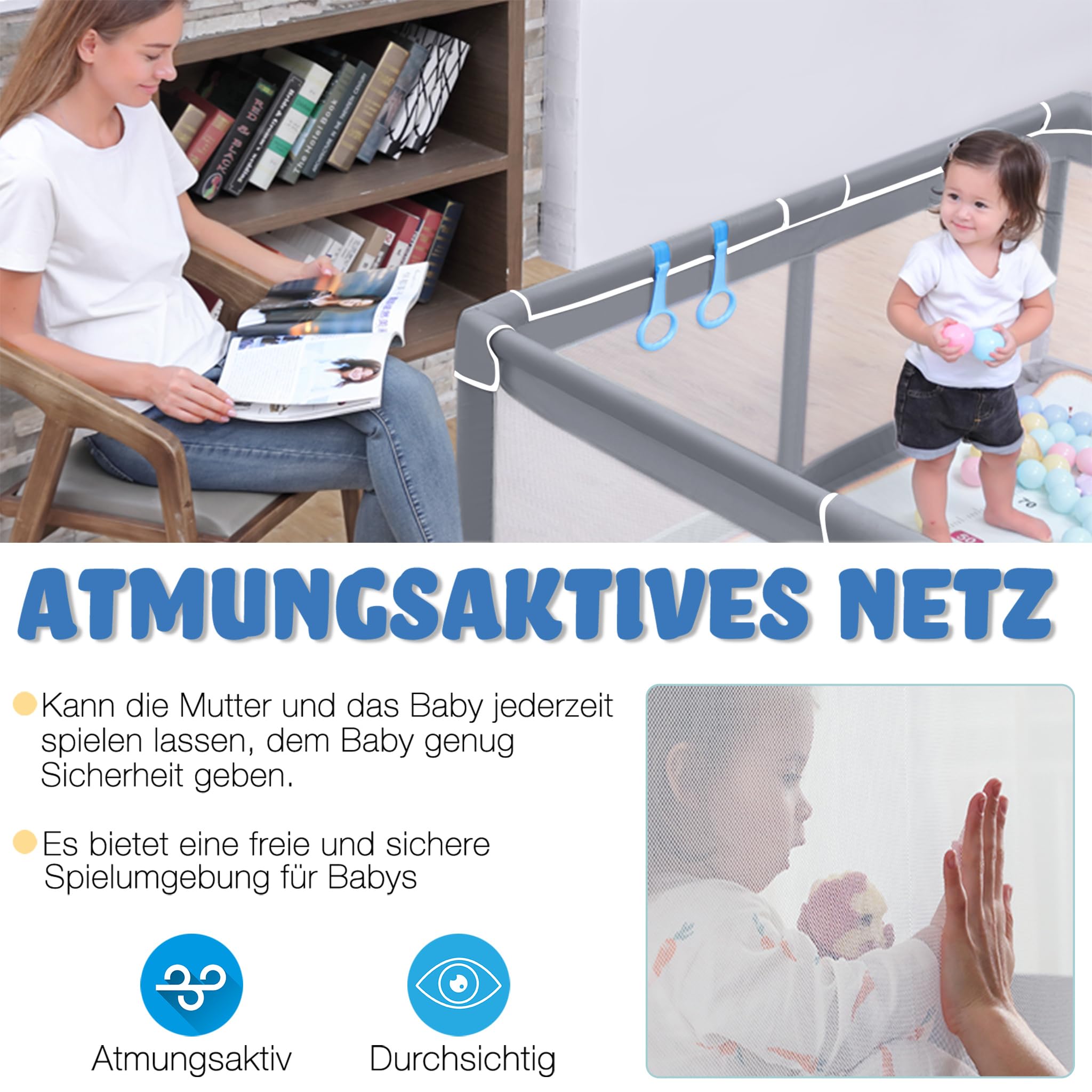 Aufun Box per bambini, in tessuto Oxford 300D, con rete traspirante, chiusura lampo (grigio scuro, 127 x 127 x 68 cm)