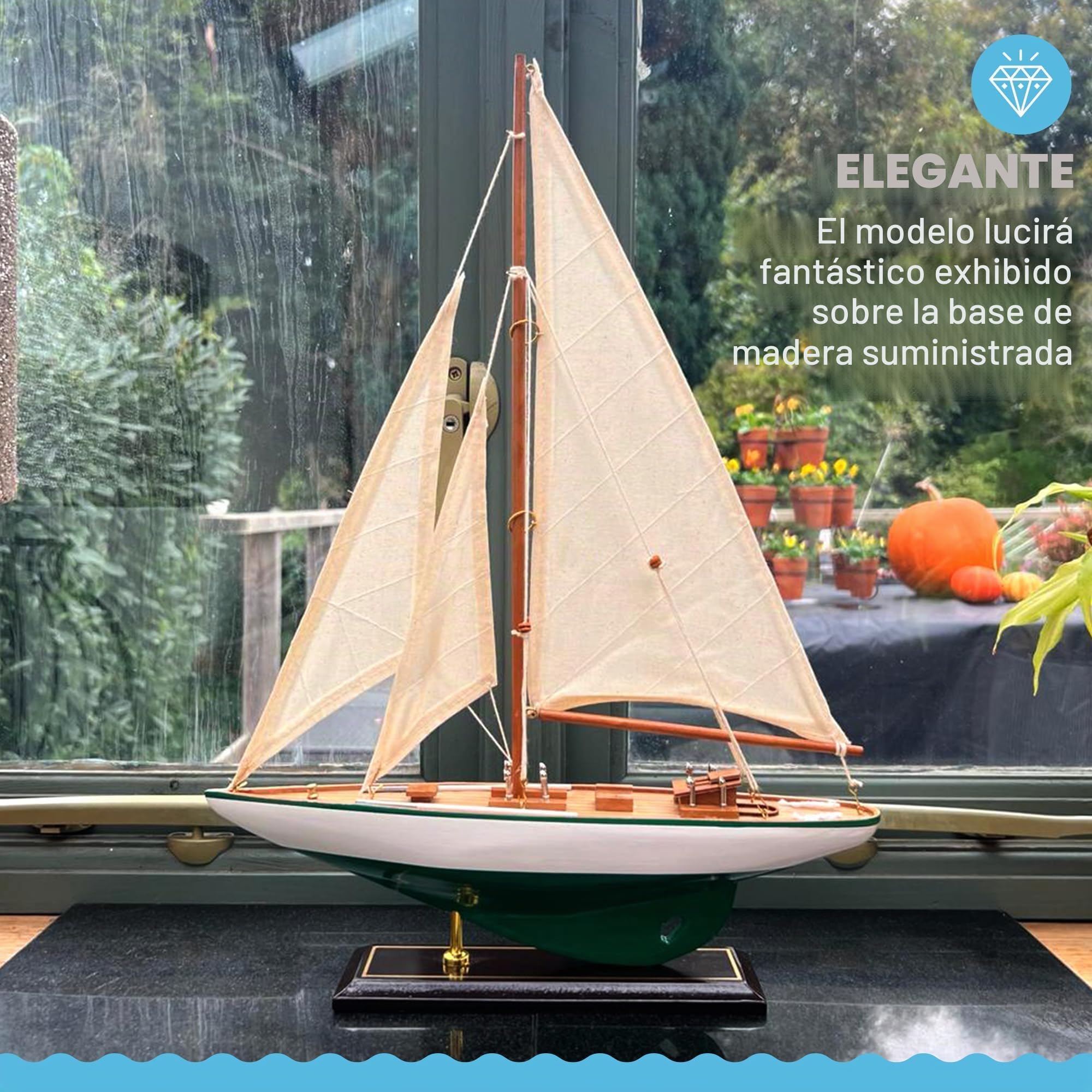 Thorness Detallado 35 cm de largo de madera modelo J Class velero | Yate de carreras de la Copa América | Adorno náutico | Modelo de barco de vela | Modelo de barco totalmente montado