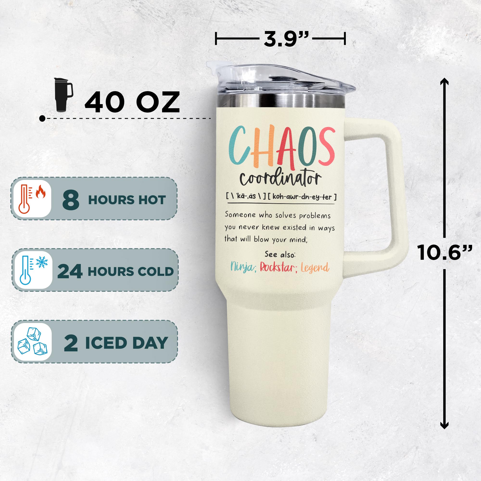 WECACYD Chaos Coordinator Stainless Steel Mug - 14oz Funny Boss Lady Gift, Double Wall Insulated - View #3