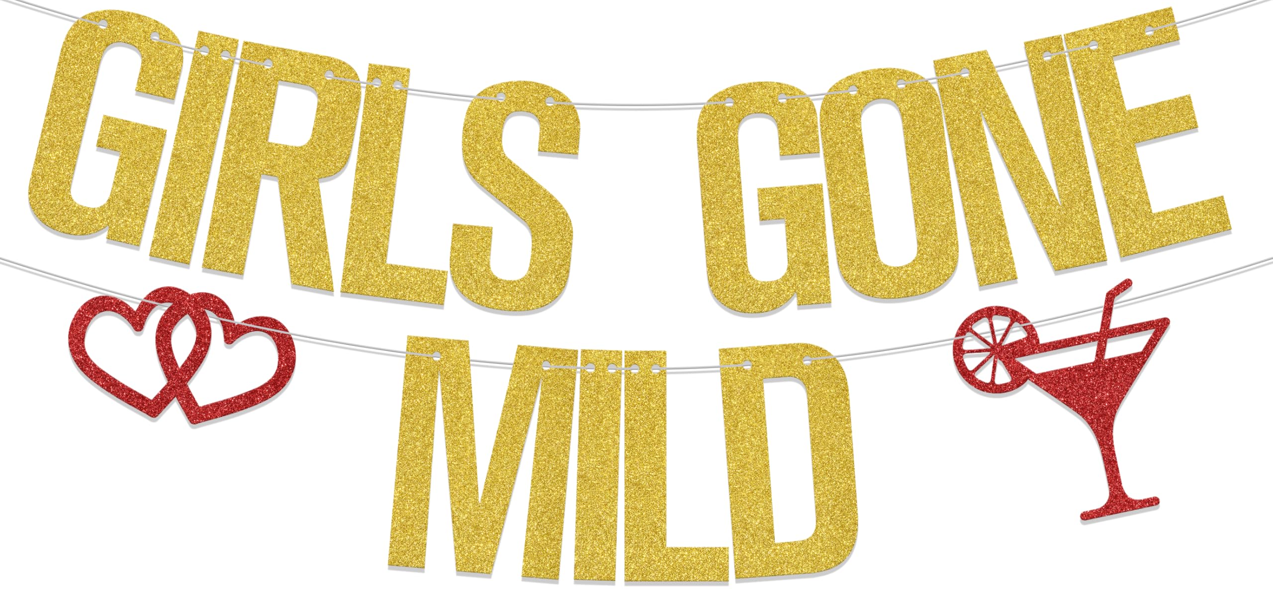 Girls Gone Mild Banner, Girls Night Decorations, Pajama Bachelorette Party Decor Supplies, Girls Just Wanna Have Fun Bridal Shower Party Sign Gold & Red Double-Sided