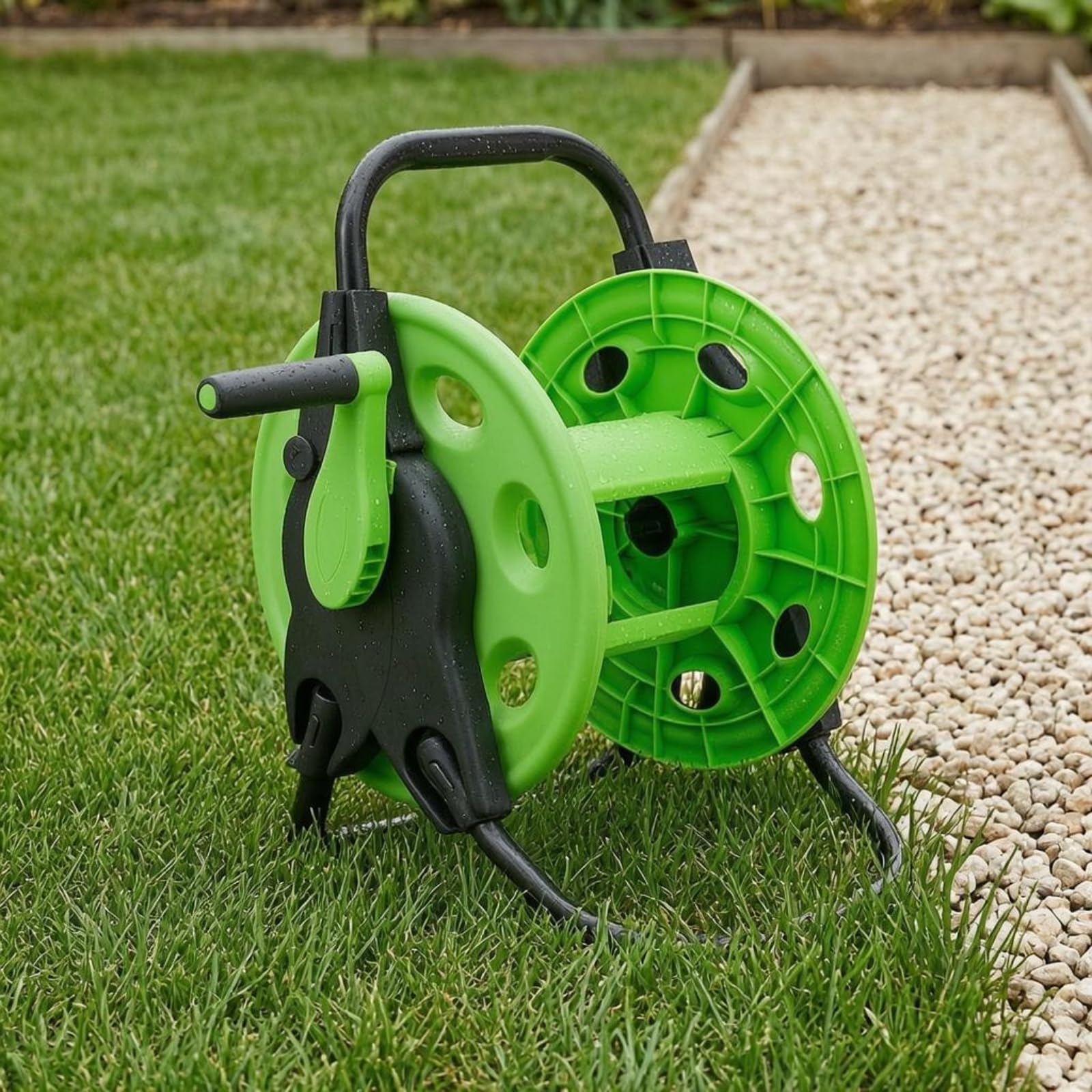 Avvolgitubo da Giardino Carrello Portatubo Bobina Supporto Telaio Pieghevole Carrellato Maniglia per Trasporto Acciaio Adatto per Irrigazione Cortile Giardino Esterno