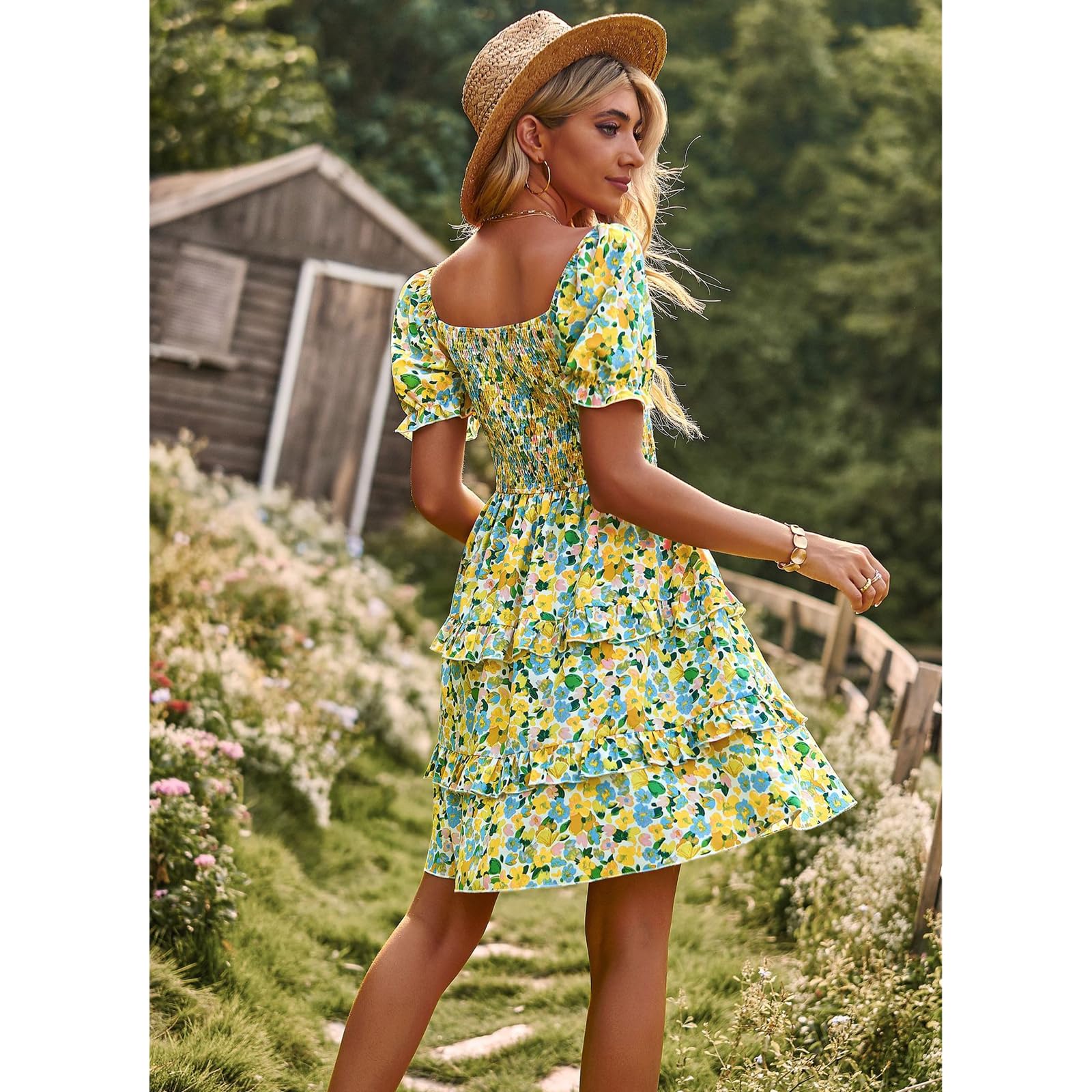 Vestidos de Verano Vestidos de Mujer Vestidos de Flores Vestidos de Mujer Vestidos de Primavera Y Verano Flores Vestidos de Pastel de Manga Corta, HUTALIM, Rosa, m
