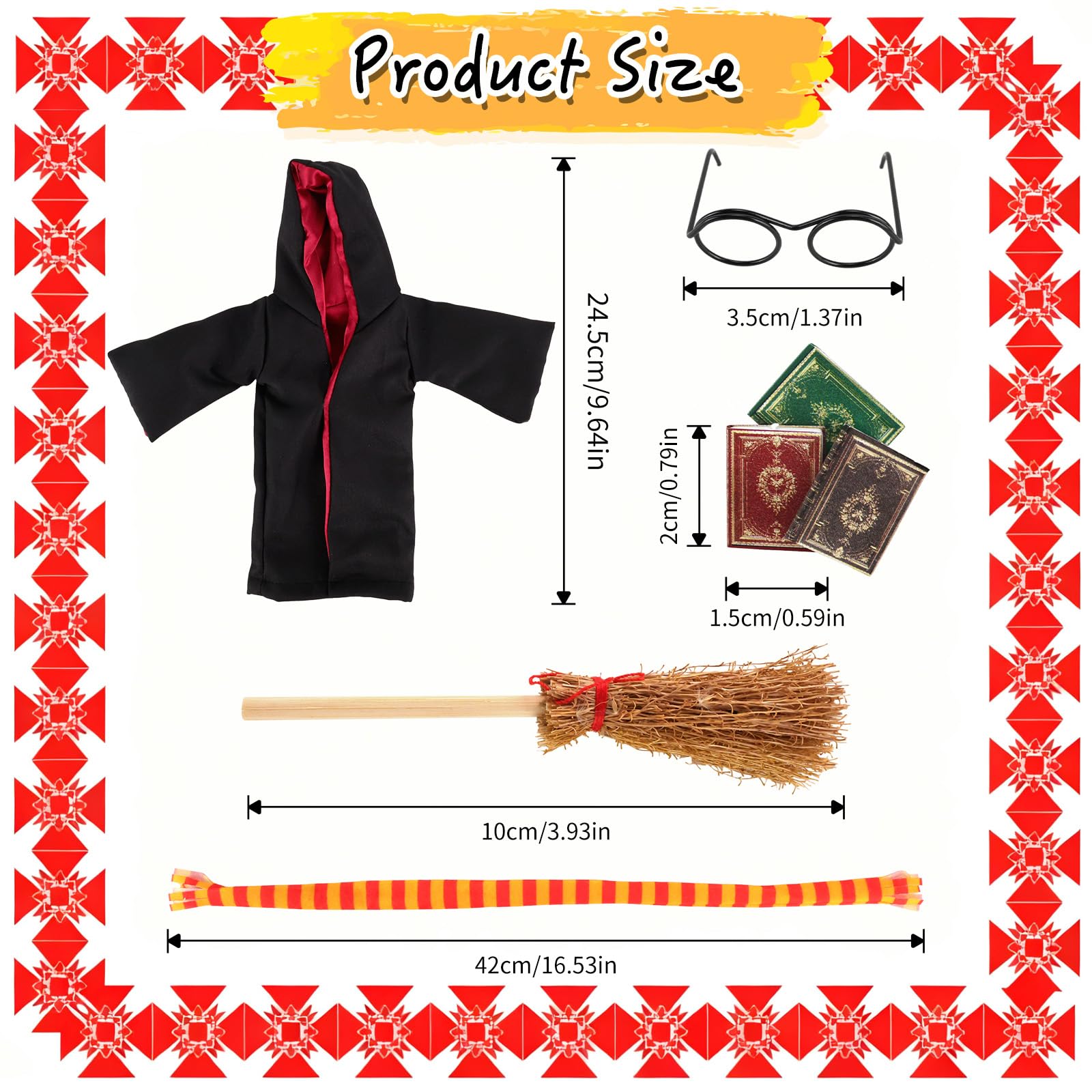 Elf Doll Wizard Clothes Kit and Props Accessories for Elf Doll the Costume Christmas Halloween Dress up Gifts Idea for Girls Includes Broom Mini Glasses - Image 2