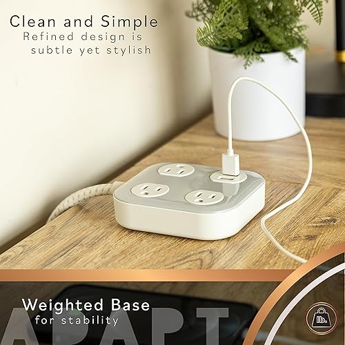 Miniatura 8 de Cordinate Adapt 80654 - Tira de alimentación con 6 tomas de corriente ampliamente espaciadas, cable de extensión trenzado de 8 pies, extensor