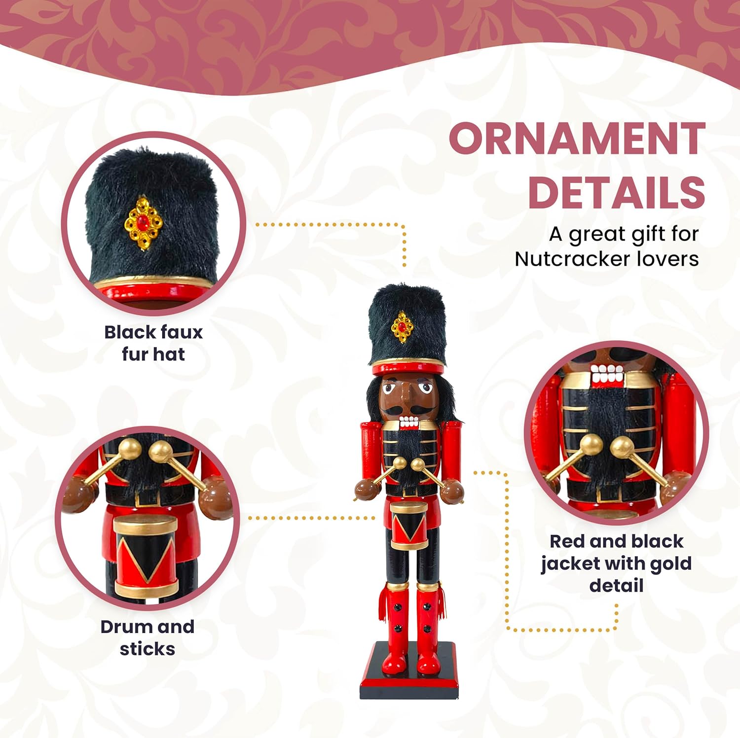 Nutcracker Ballet Gifts Marching Band African American Wooden Nutcracker Ballet Figures Decorations Ornaments, Christmas Holiday Decor, 15 inch