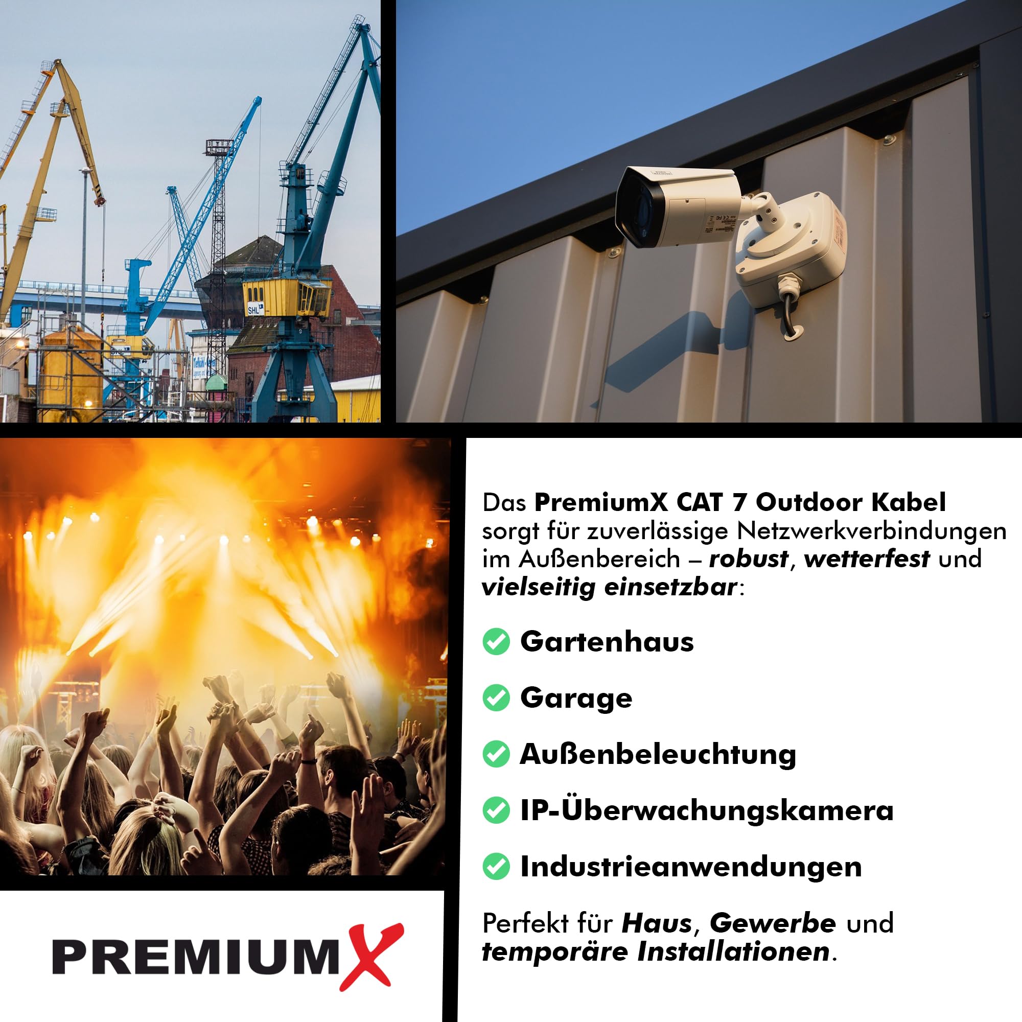 Premium X Cavo di rete CAT 7 per esterni, 50 m, 10 Gbps, cavo dati Ethernet, cavo LAN, per esterni, S/FTP AWG23/1, in rame puro, nero