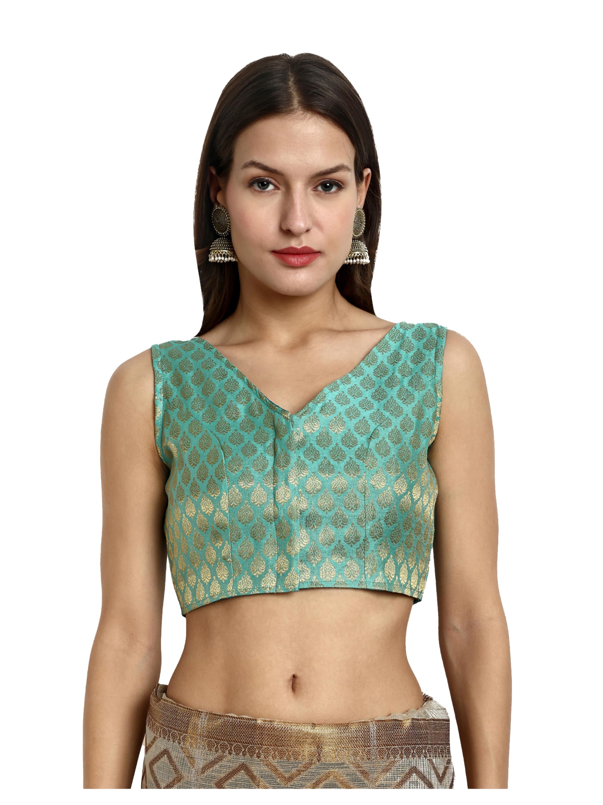 Vardha Women's Readymade Brocade Sleeveless Saree Blouse (B11_40)