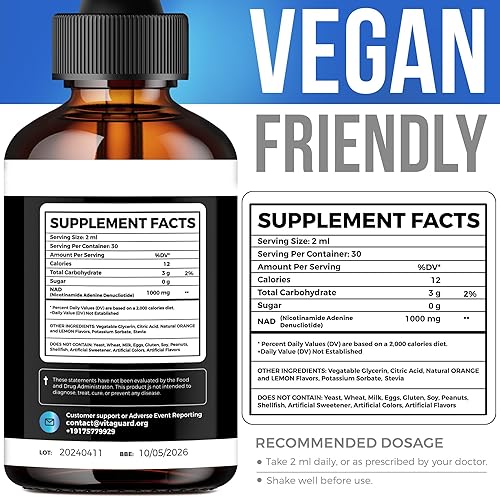 Miniatura 3 de Pure NAD+ Supplements 1000mg gotas líquidas para mujeres y hombres  Nicotinamida Adenina similar a la nicotinamida ribósido NAD Plus Suplemento
