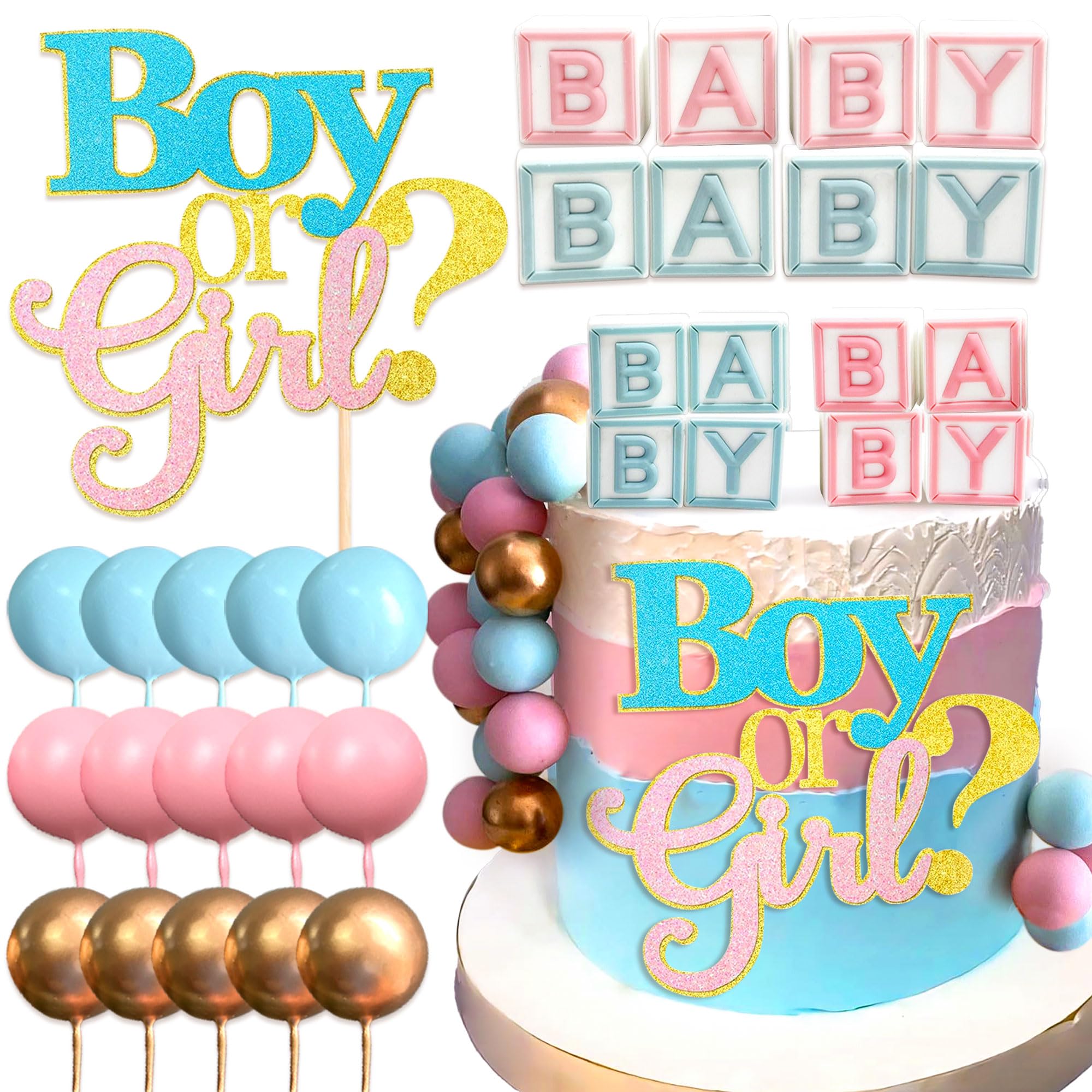 Roaring Good Time Pink and Blue Gender Reveal Cake Toppers - Boy or Girl Cake Decoration - Baby Shower Cake Decoration - 15 Cake Balls
