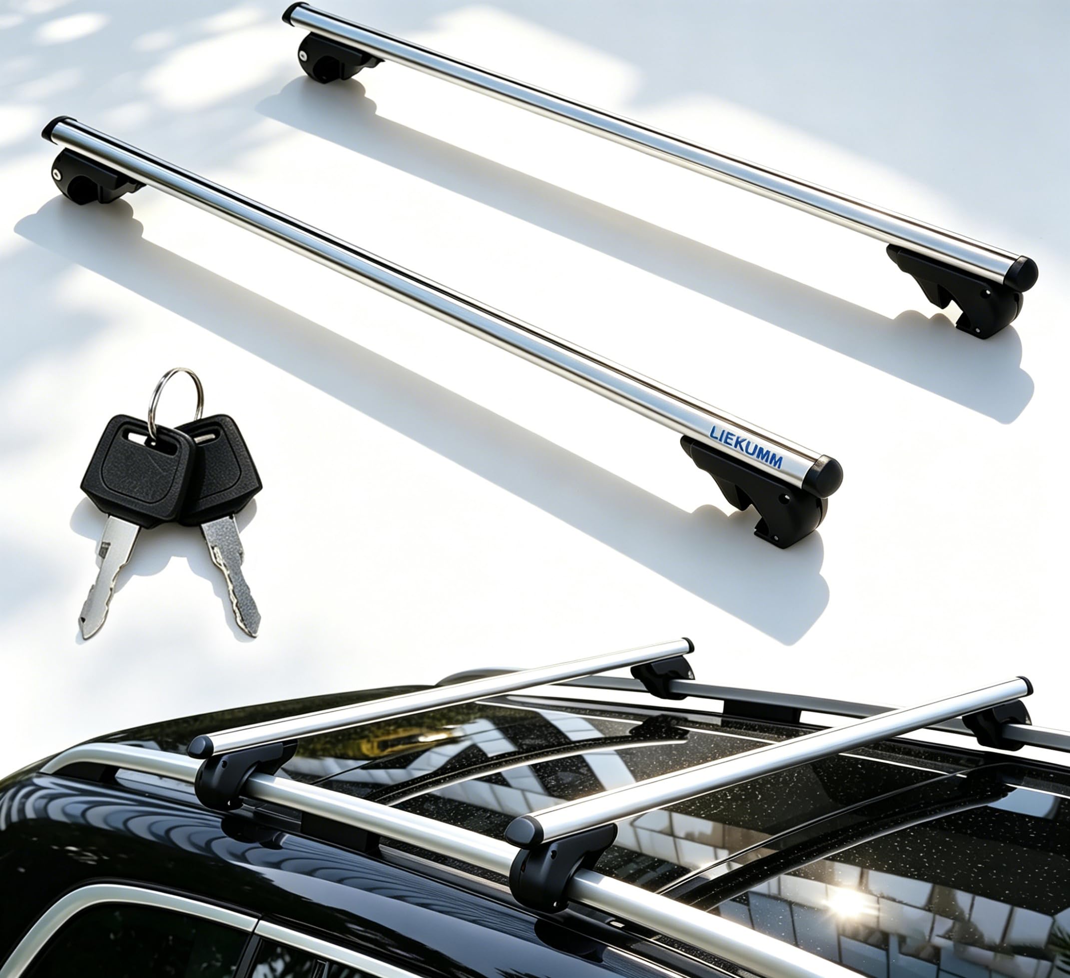 LIEKUMM Dachträger Universal 135cm, 2er-Pack Dachträger Geschlossene Reling, bis 120 cm Breit Nutzbar Aluminium Relingträger für offene Dachrelinge, Vormontiert, Inklusive Schloss