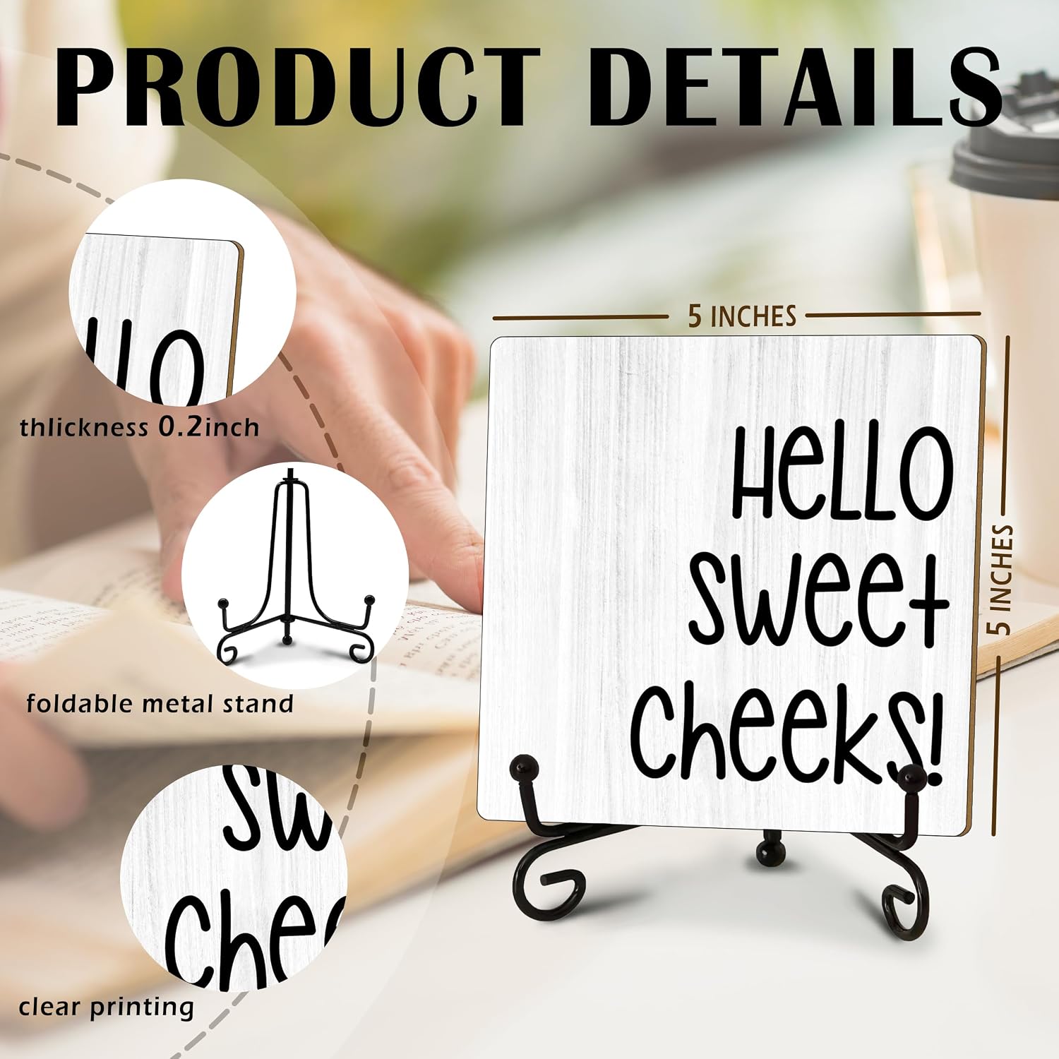 Funny Bathroom Wood Sign Hello Sweet Cheeks Bathroom Decor, Wooden Block Sign for Shelf, Toilet, Restroom, Home, Table Top, Desk Decor - Rustic Farmhouse Style - A55 image 2