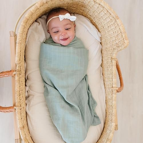 Miniatura 4 de Mantas orgánicas de muselina para bebé para niño o niña, manta de envoltura de hojas de eucalipto y salvia, paquete de 2 unidades, muselina suave,