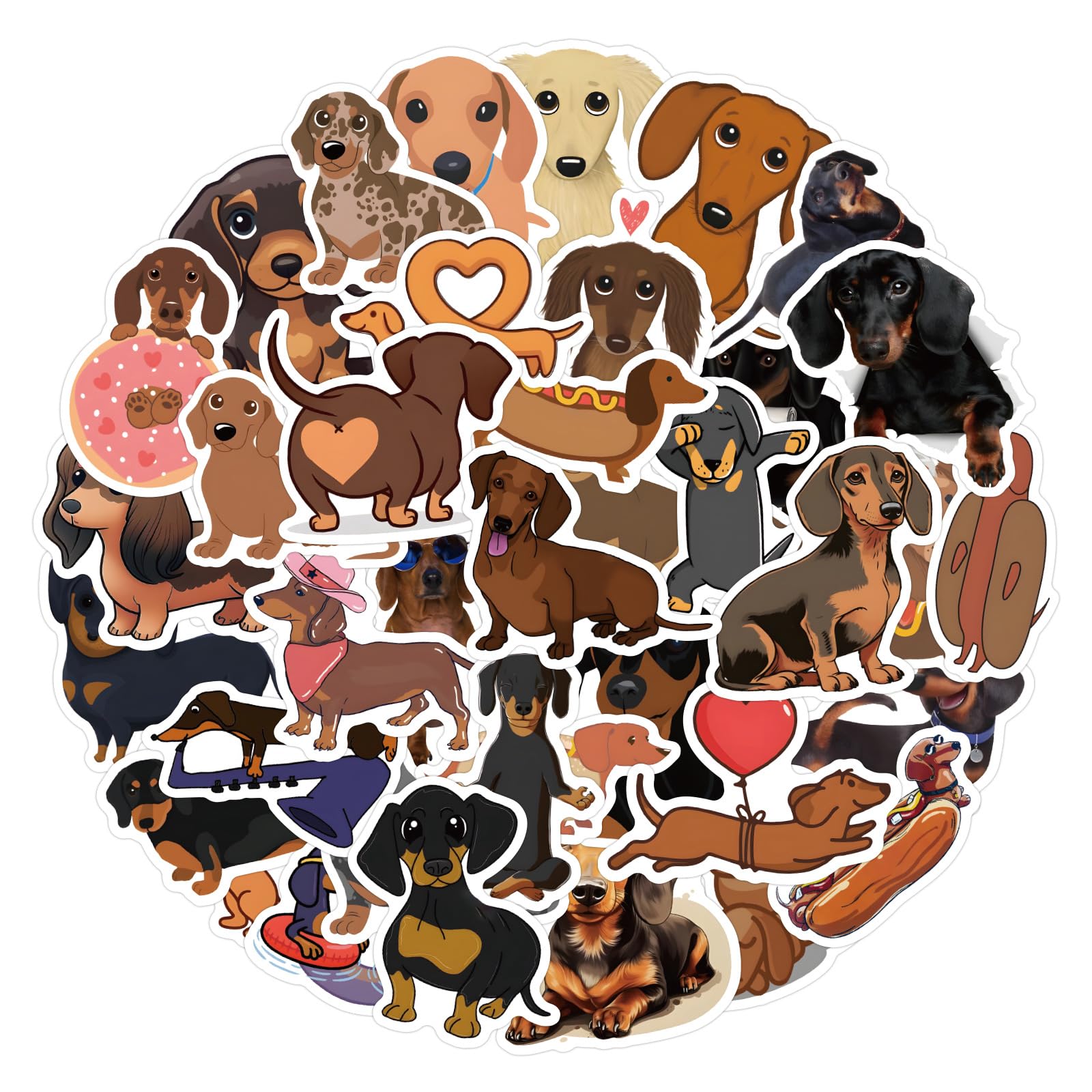 60 Pcs Kawaii Dachshund Dog Stickers Pack for Water Bottles, Sausage Pet Dogs Stickers, Puppy Waterproof Vinyl Decals for Bike Luggage Computer Laptop Scrapbook Skateboard Phone (Dachshund)