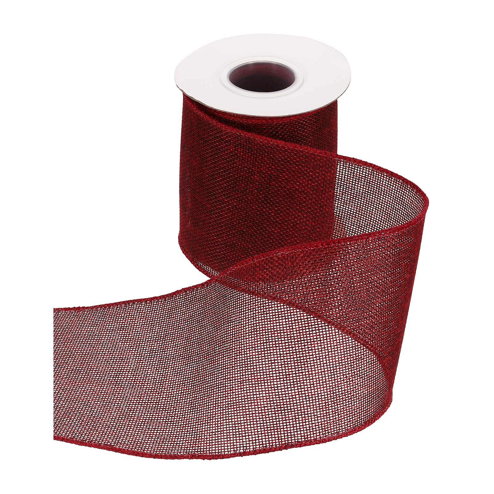 sourcing map Burlap Wired Ribbon 4" x 10 Yards Wired Edge Ribbon Cross Linen Woven Strap for Big Bow Wreath Holiday Parties Home and Outdoor Decoration, Deep Red — image 1