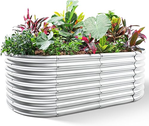 Land Guard 6×3×2ft Galvanized Raised Garden Bed Kit, Galvanized Planter Raised Garden Boxes Outdoor, Oval Large Metal Raised Garden Beds for