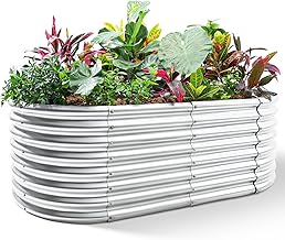 Land Guard 24“ Tall Galvanized Raised Garden Bed Kit, Galvanized Planter Garden Boxes Outdoor, Oval Large Metal Raised Garden Bed for Vegetables (Classic Silver, 4×2×2ft)