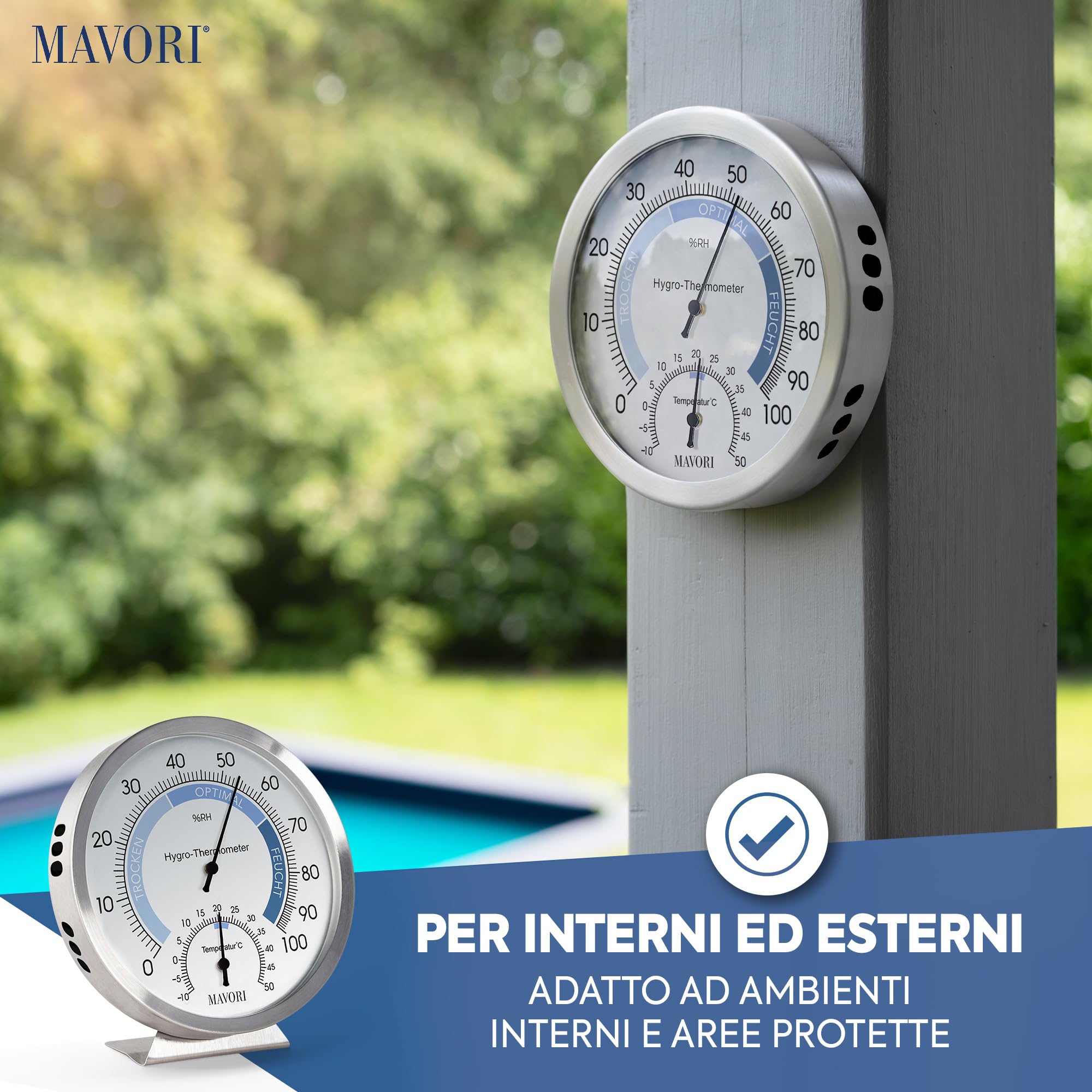 Igrometro analogico e termometro da interno 2 in 1 acciaio inox Ø 12,5 cm