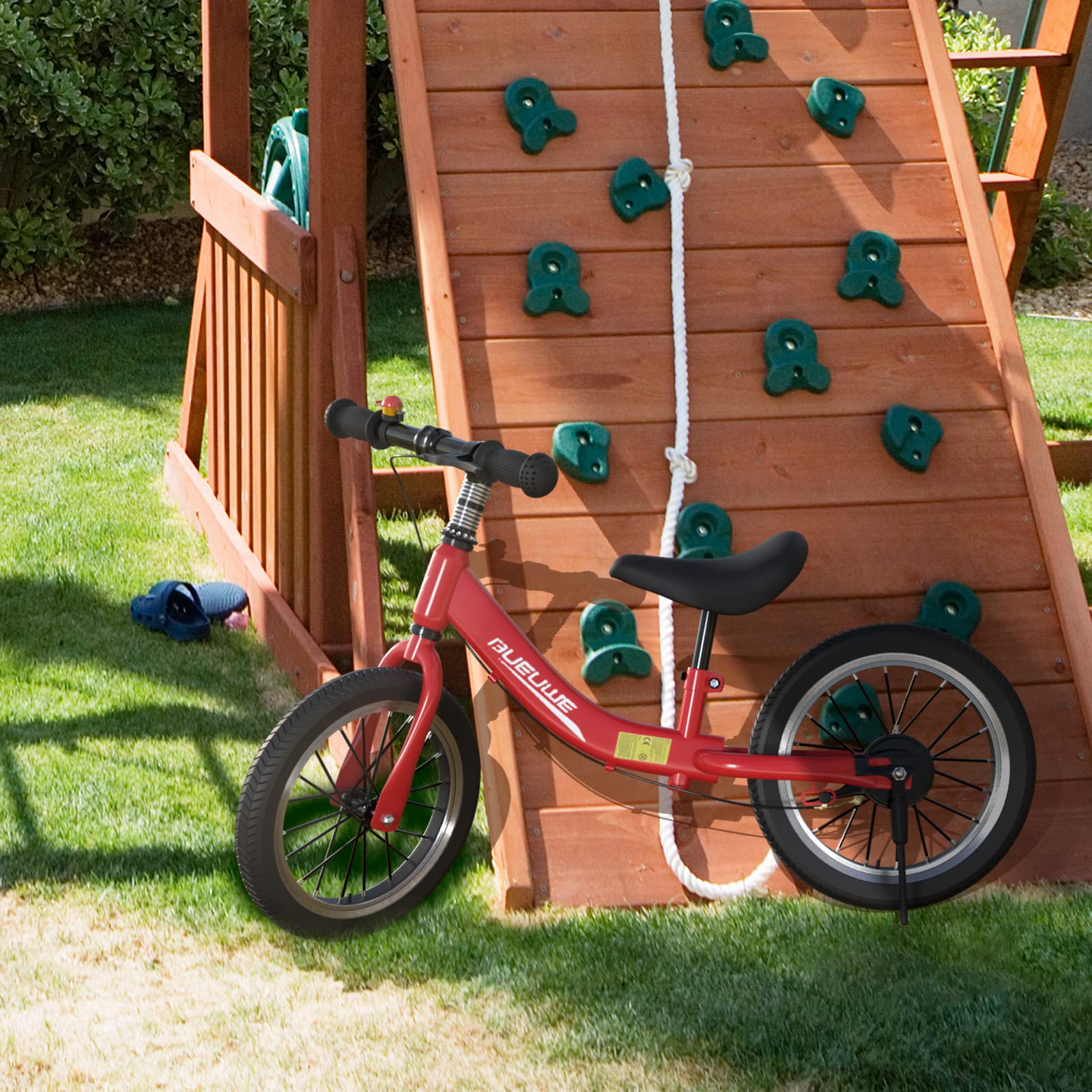 Bici Senza Pedali per Bambini da 2 3 4 5 6 Anni, Ruote in Gomma da 14 Pollici, Freno e Cavalletto, Massimo 40 Kg, Manubrio e Sella Regolabili, Regali di Compleanno per Bambina e Bambino