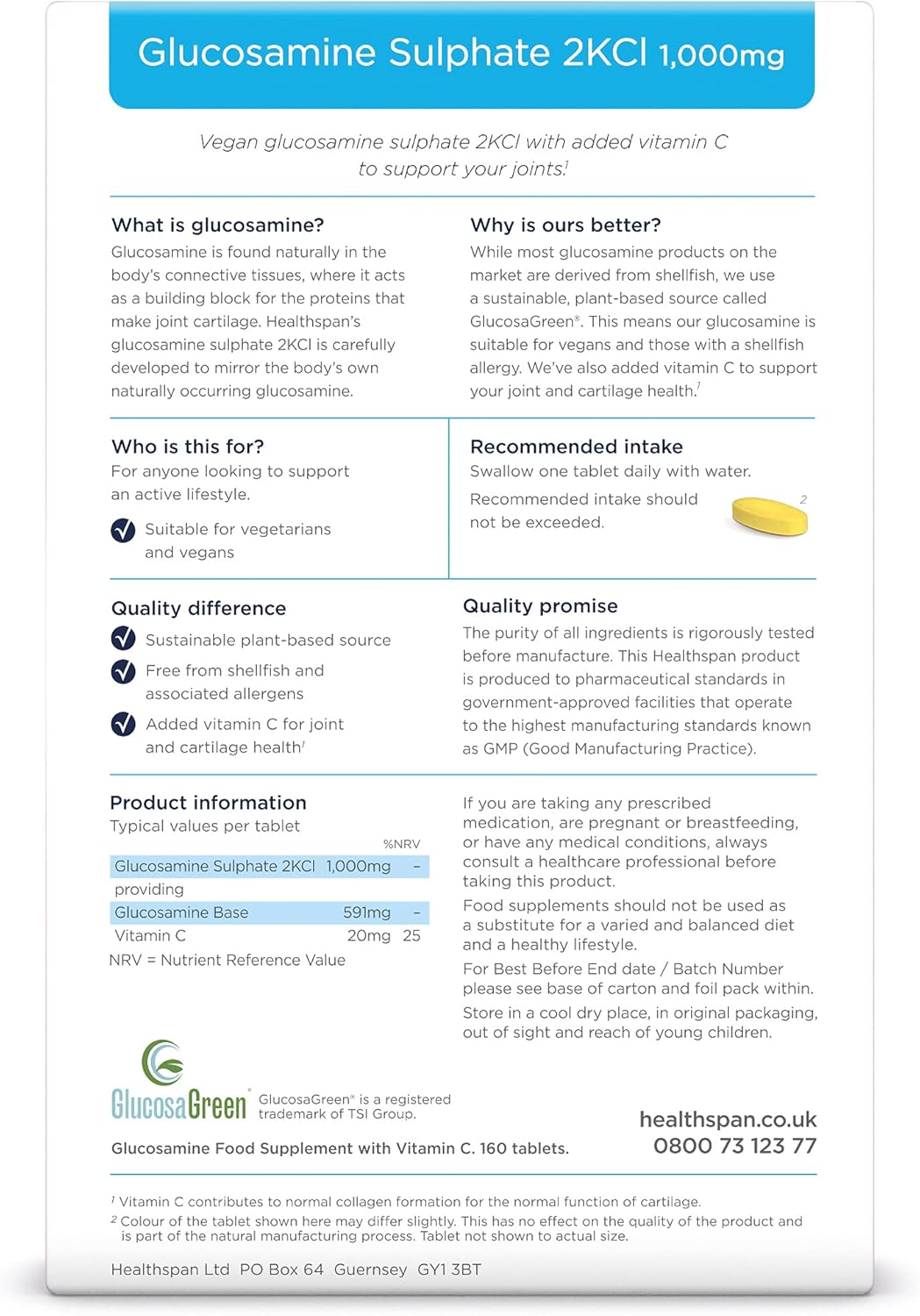 Healthspan Glucosamine Sulphate 2KCI 1,000mg with Vitamin C 320