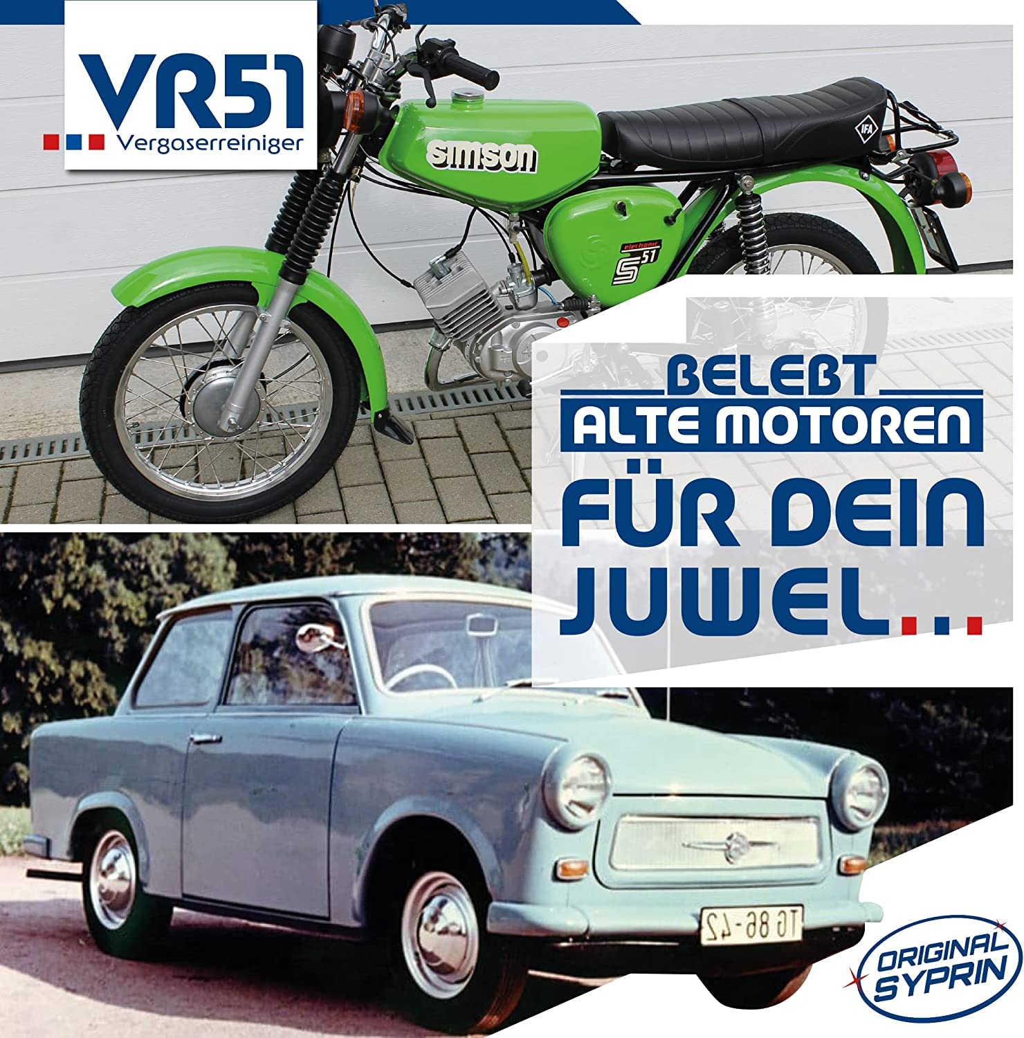 Syprin VR51 - Limpiador de carburador original para motores de gasolina de 2 tiempos, 4 tiempos, 6 unidades | Adecuado para coche y moto I aditivo para la limpieza del carburador aditivo