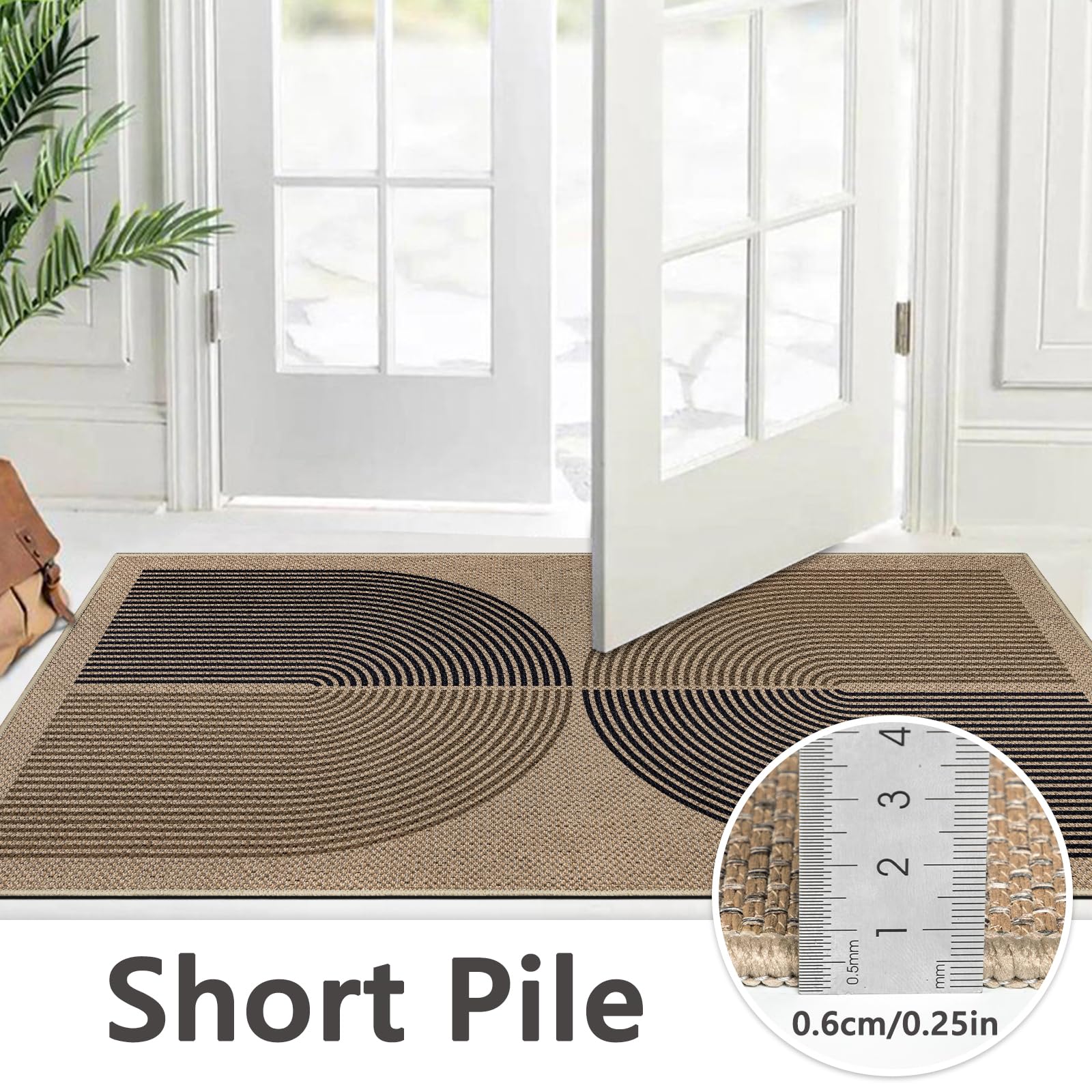 Capslpad Runner Rug for Entryway 80x150cm Non-Slip Hallway Carpet Runner Washable Jute Look Rug Kitchen Runner Durable Floor Area Rug Runners for Living Room Bedroom Balcony Corridor Black Brown - Image 4