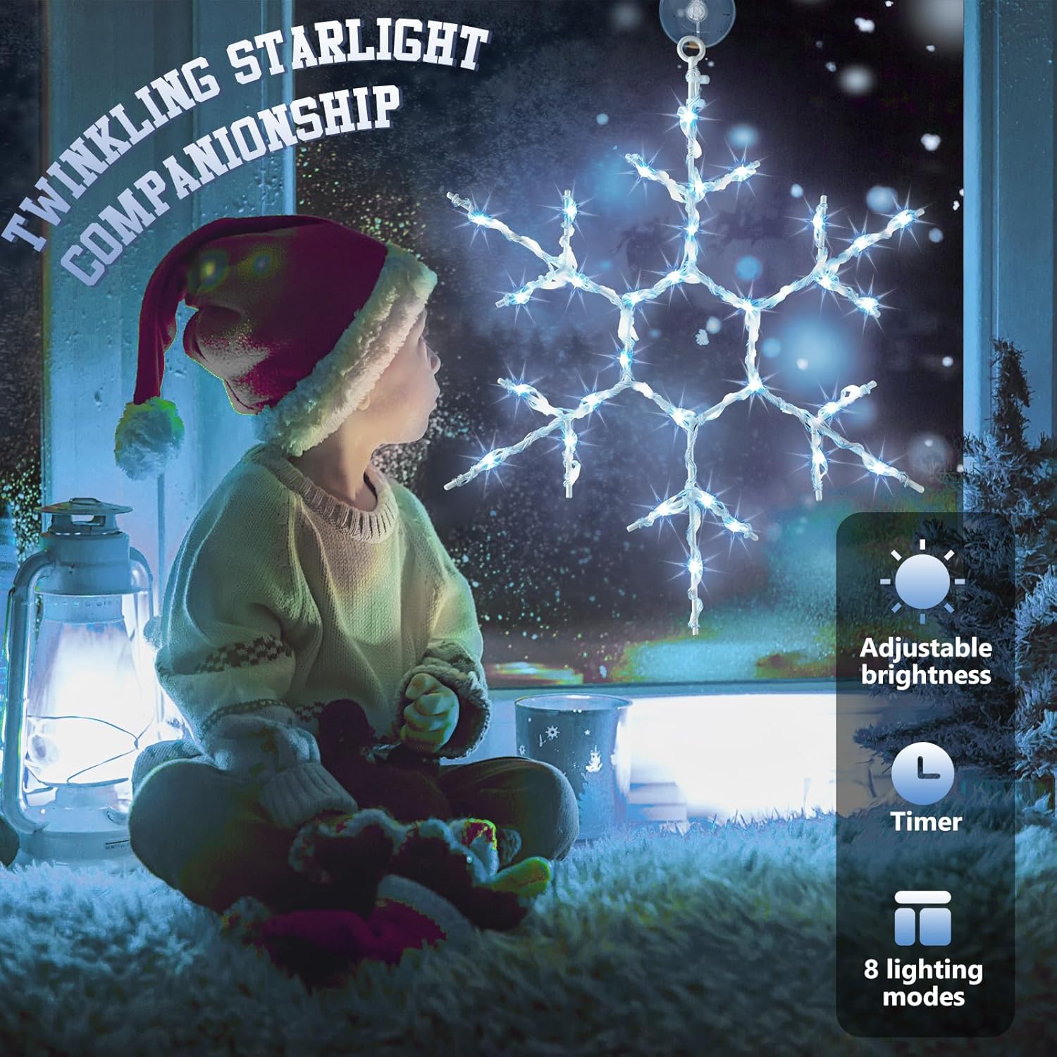 Tuanse 4 Pcs Christmas Silhouette Window Lights Christmas Snowflake Lights with Remote Control LED Lighted Snowflake Decorations Xmas for Window Wall (White)