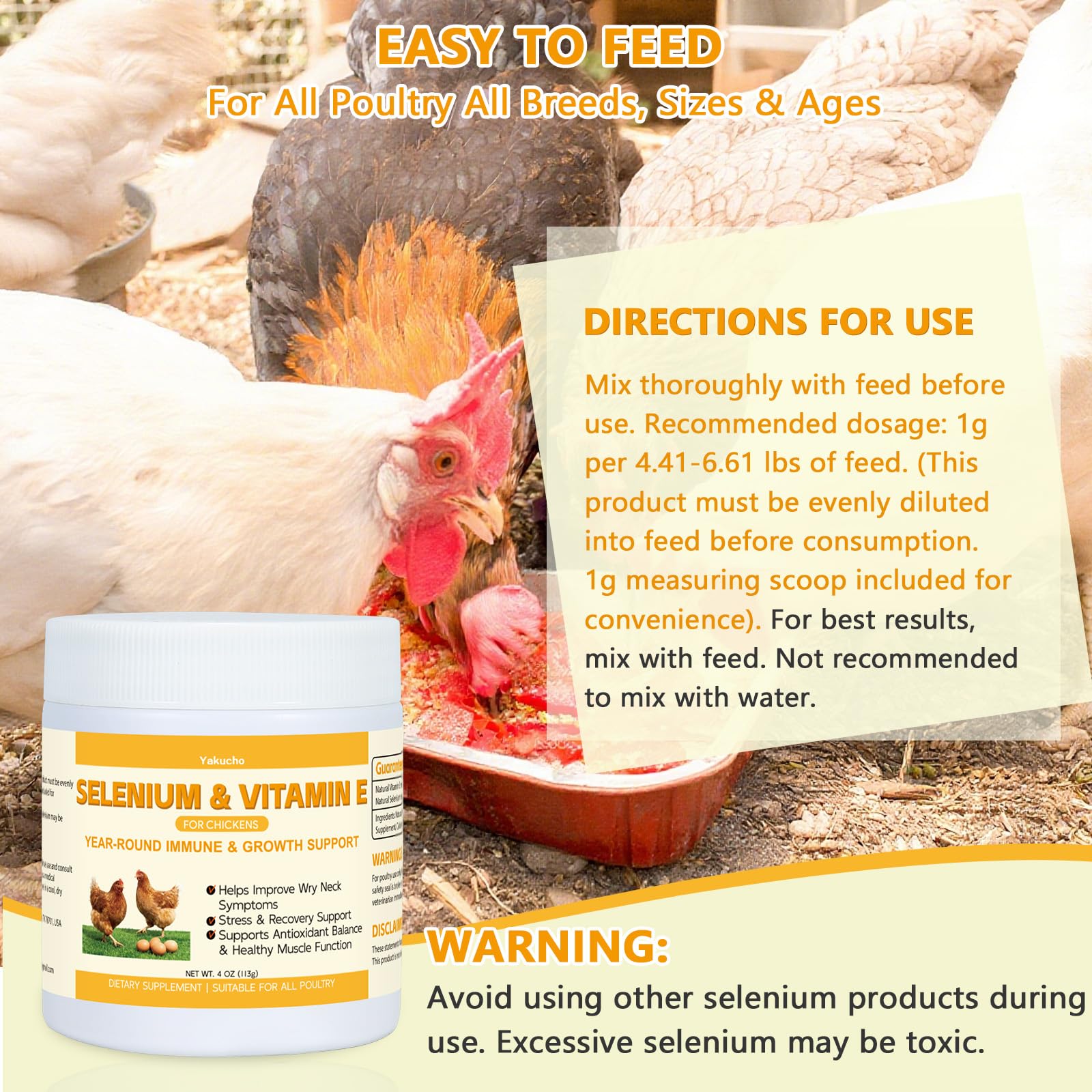 Selenium & Vitamin E Powder for Chickens | Poultry Nutrient Support Blend for Muscle Activity & Daily Balance | Feed Mix Additive for Chickens & All Poultry | 113g — Amazon image 7