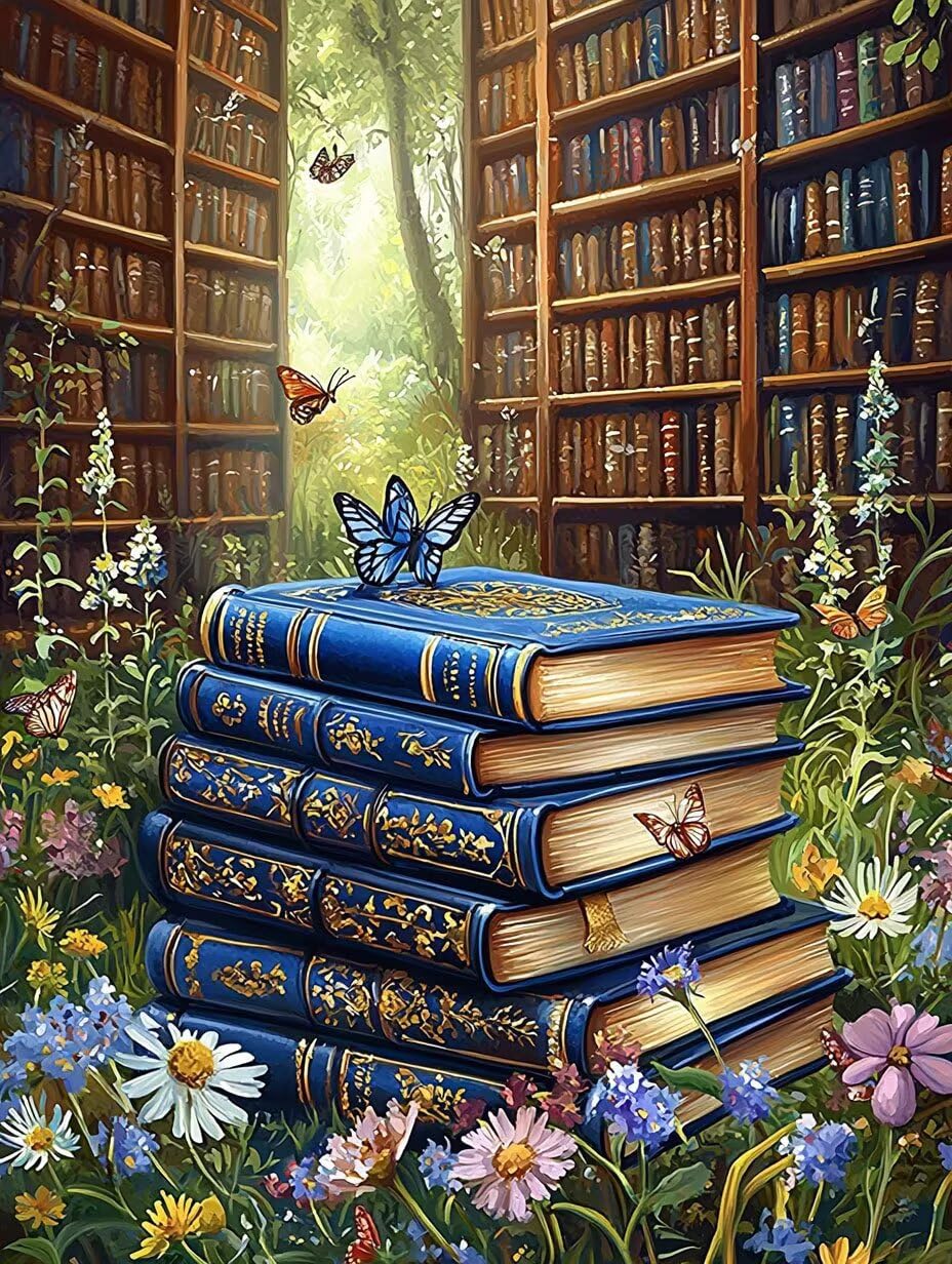 Dipingere con i Numeri Adulti Fiori vicino alla libreria, 80x100cm s-892