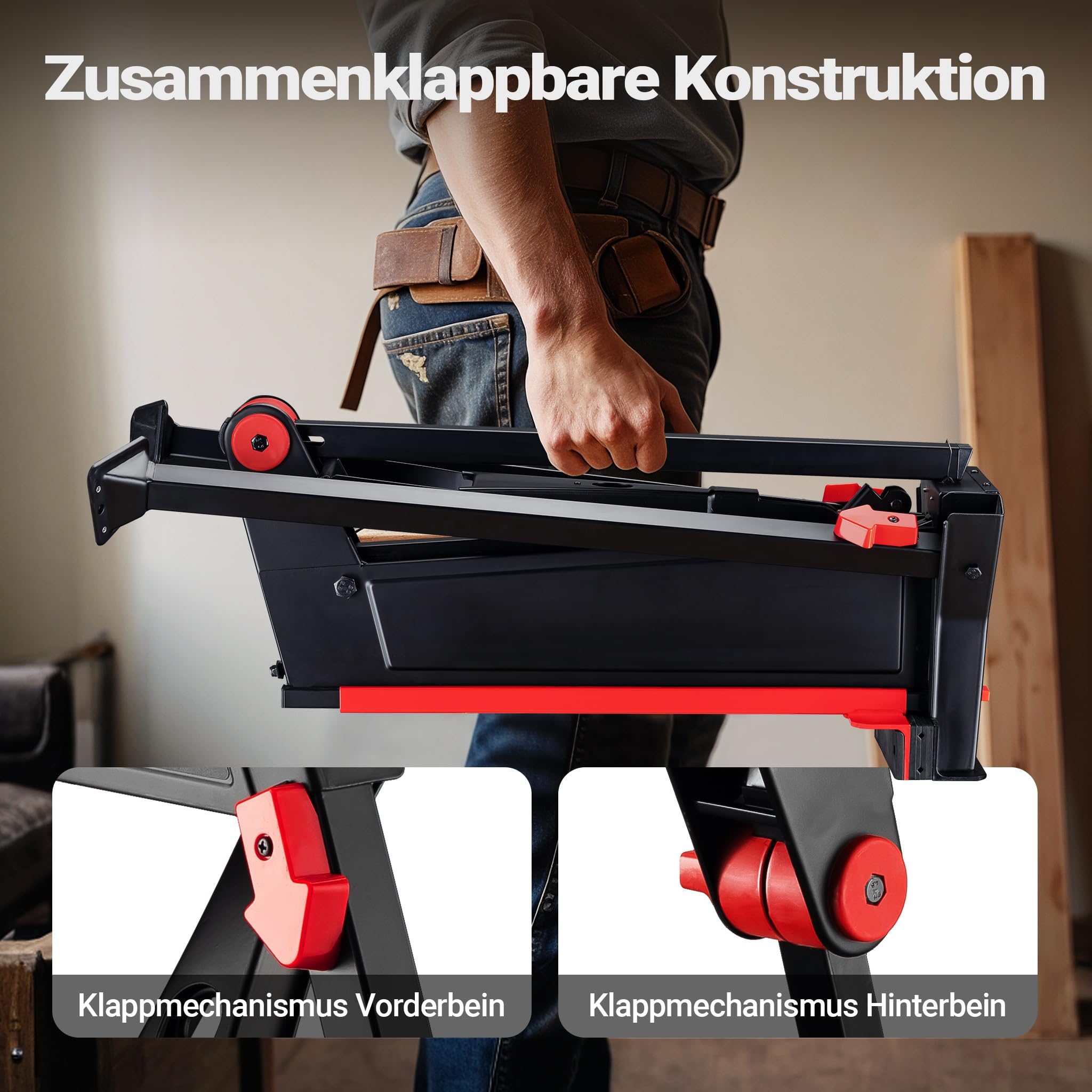Wiltec Werkbank mit Spannsystem 98 x 88 x 87 cm, Mobile Werkbank bis 200 kg, Arbeitstisch klappbar, Werkstatteinrichtung ergonomisch, Werktisch Werkstatt