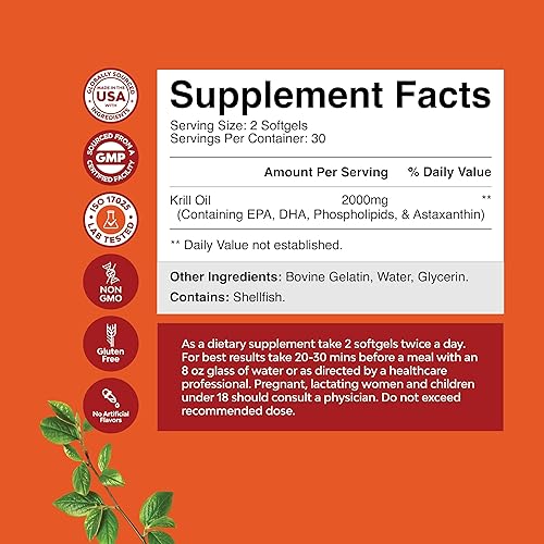 Miniatura 3 de Aceite de krill antártico de 2000 mg cápsulas blandas por porción, suplemento de aceite de krill Omega 3 con EPA DHA y astaxantina para