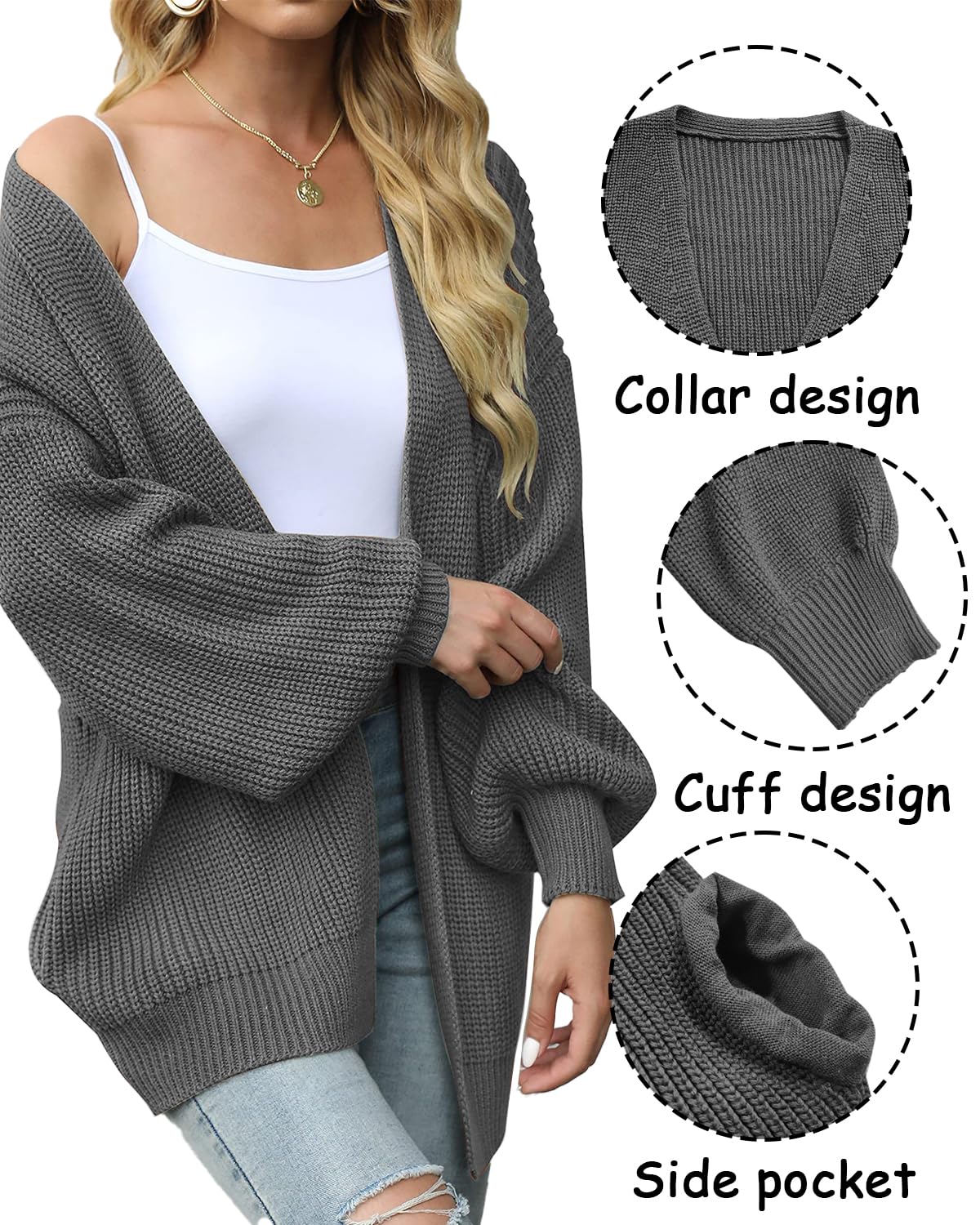 JFAN Cardigan Donna a Manica Lunga Lavorato a Maglia Leggero Sciolto Aperto Maglione Giacca Calda con Tasche per Autunno Inverno