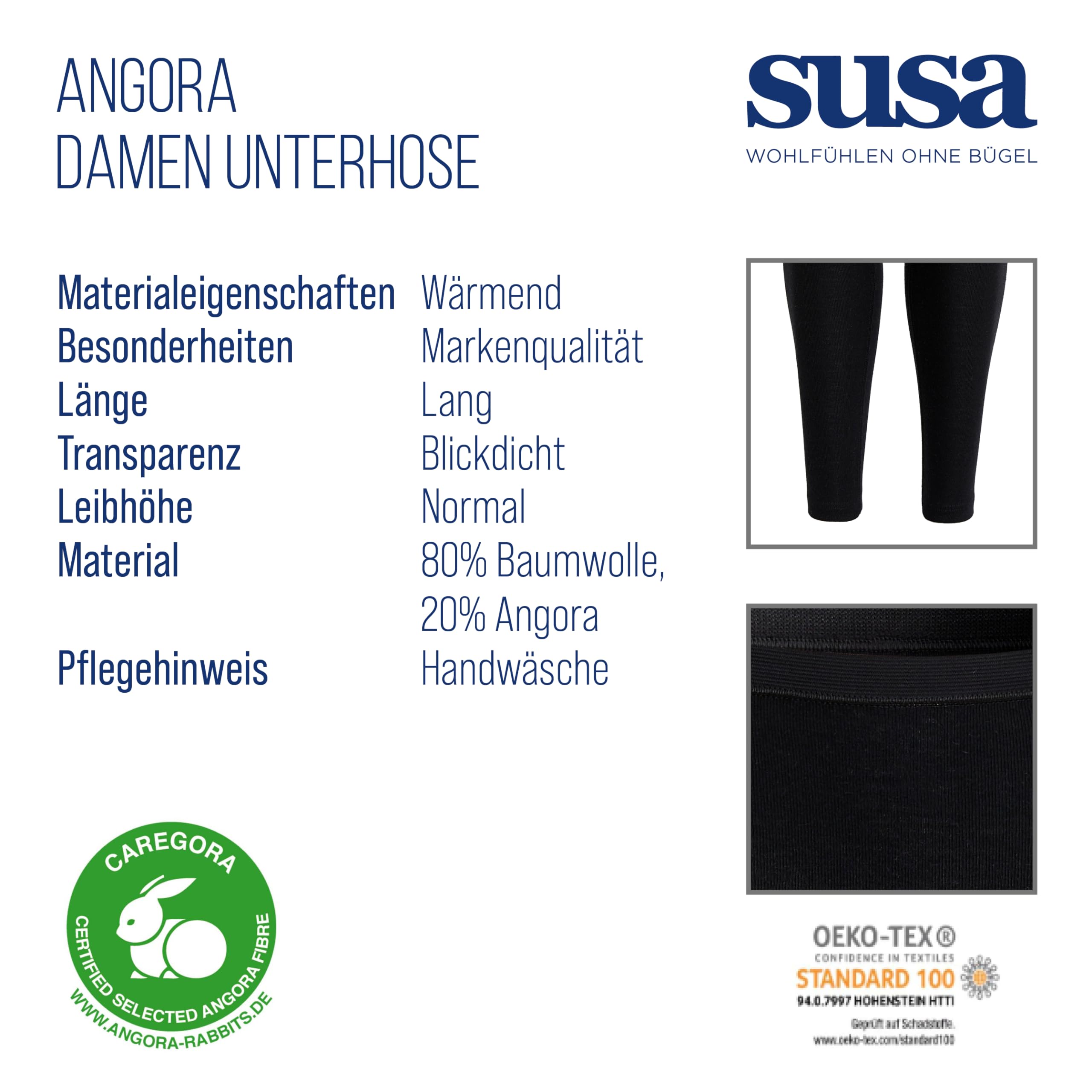 SUSA Lange Unterhose Damen Baumwolle & Angora I Wärmende Unterwäsche für Frauen I Elastisch, bequeme Damen Unterwäsche