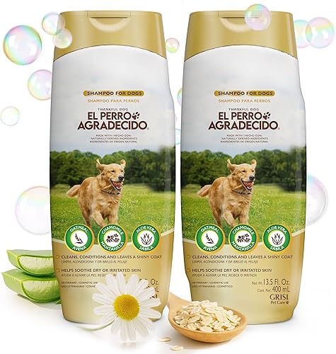 Champú de avena, champú para perros, piel sensible, condiciones, capa brillante, ingredientes naturales, paquete de 2, 13.5 onzas líquidas cada uno,