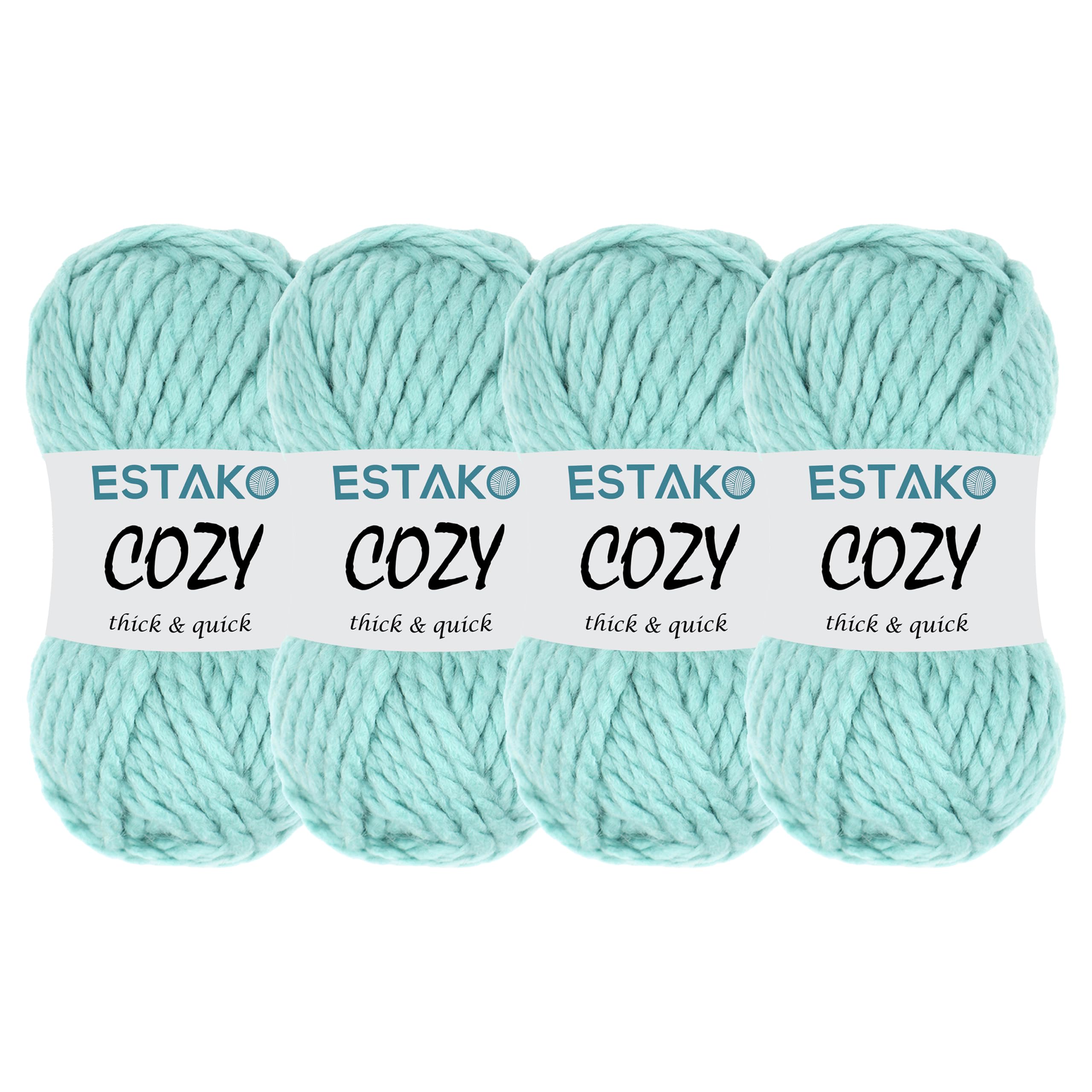 Estako Cozy Thick & Quick Yarn (4 Skeins Pack) 20% Wool 80% Acrylic Soft Super Bulky Weight #6 Knitting and Crocheting Yarn (4 x 3.52 Oz) / (4 x 65