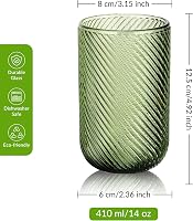 Set de 4 pahare vintage colorate Joeyan, 410 ml, cu model striat în relief, pentru apă, suc, bere, vin, cocktailuri și ceai, compatibile cu mașina de spălat vase 2