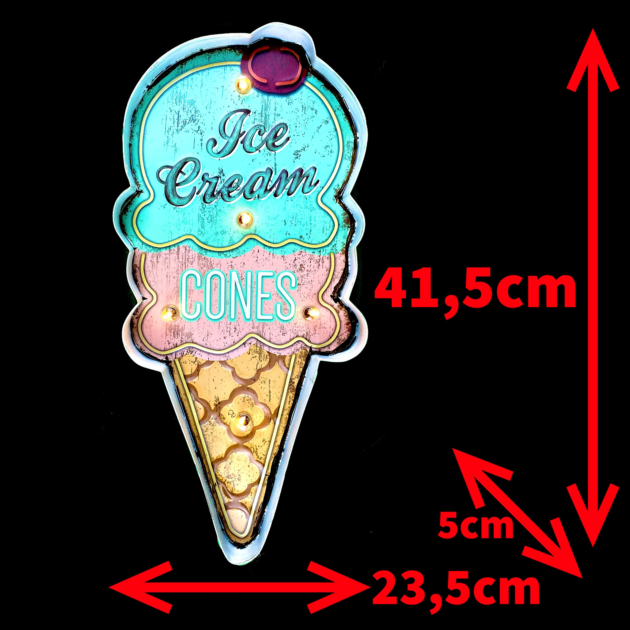Cartello luminoso per gelateria - Originale cartello retrò di American Retro Sign per bar pub caffetteria e cucina. Targa vintage anni '50. 41 x 23 x 5 cm (9113)
