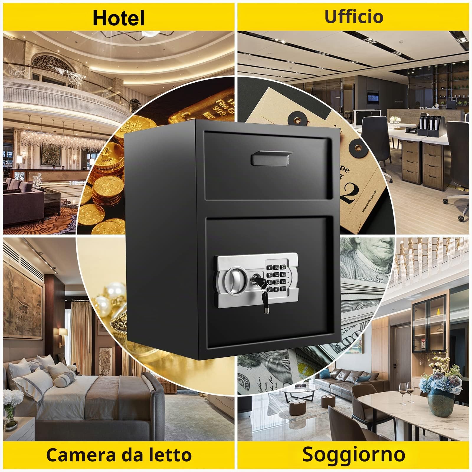 VEVOR Cassaforte da Armadio 36x30x45CM, da Mobile Con Slot di Rilascio, da Cassetto in Acciaio, Elettronica Con Borsa per Documenti Ignifuga, per Gioielli, Contanti