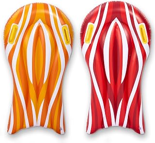 Sloosh 2-Pack Inflatable Body Boards for Kids & Toddlers - Pool Floats, Surfing Boards, Learn to Swim Summer Fun (Red & Orange)
