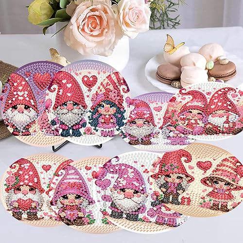 Miniatura 8 de Juego de 8 posavasos de arte de diamante para adultos con soporte, posavasos de pintura de diamante antideslizantes, kits de posavasos de pintura de