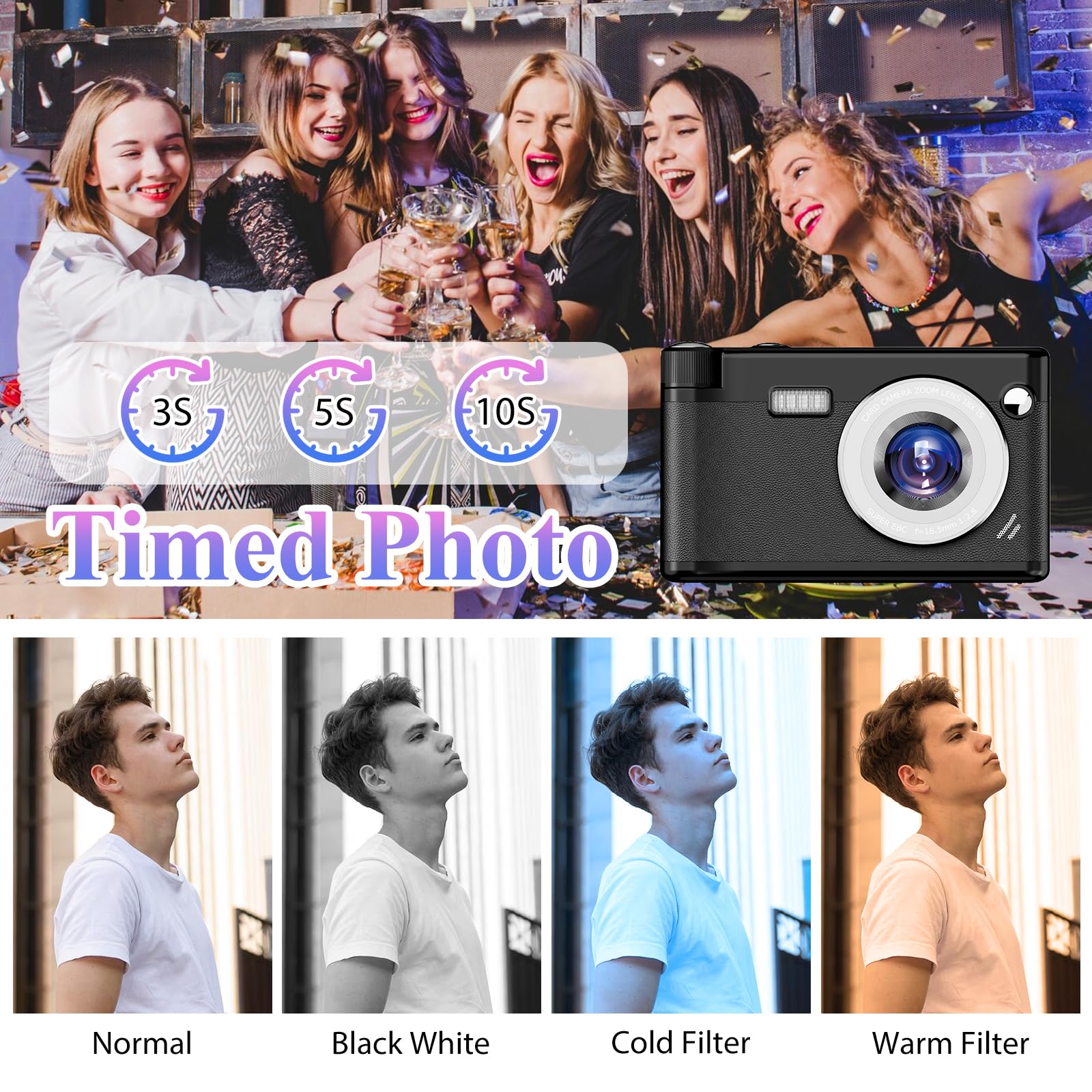 Fotocamera Digitale Compatta 48MP 1080P Con Autofocus, 18X Zoom E Scheda 32GB – Batteria 1300mAh, Ideale Per Bambini E Studenti – Colore Rosa - 5