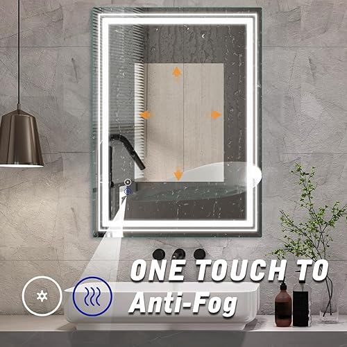 Miniatura 2 de Hoozha Espejo de baño LED de 24 x 36 pulgadas, espejo de baño regulable de 3 colores, brillo ajustable, antivaho, CRI90, impermeable, espejo de baño