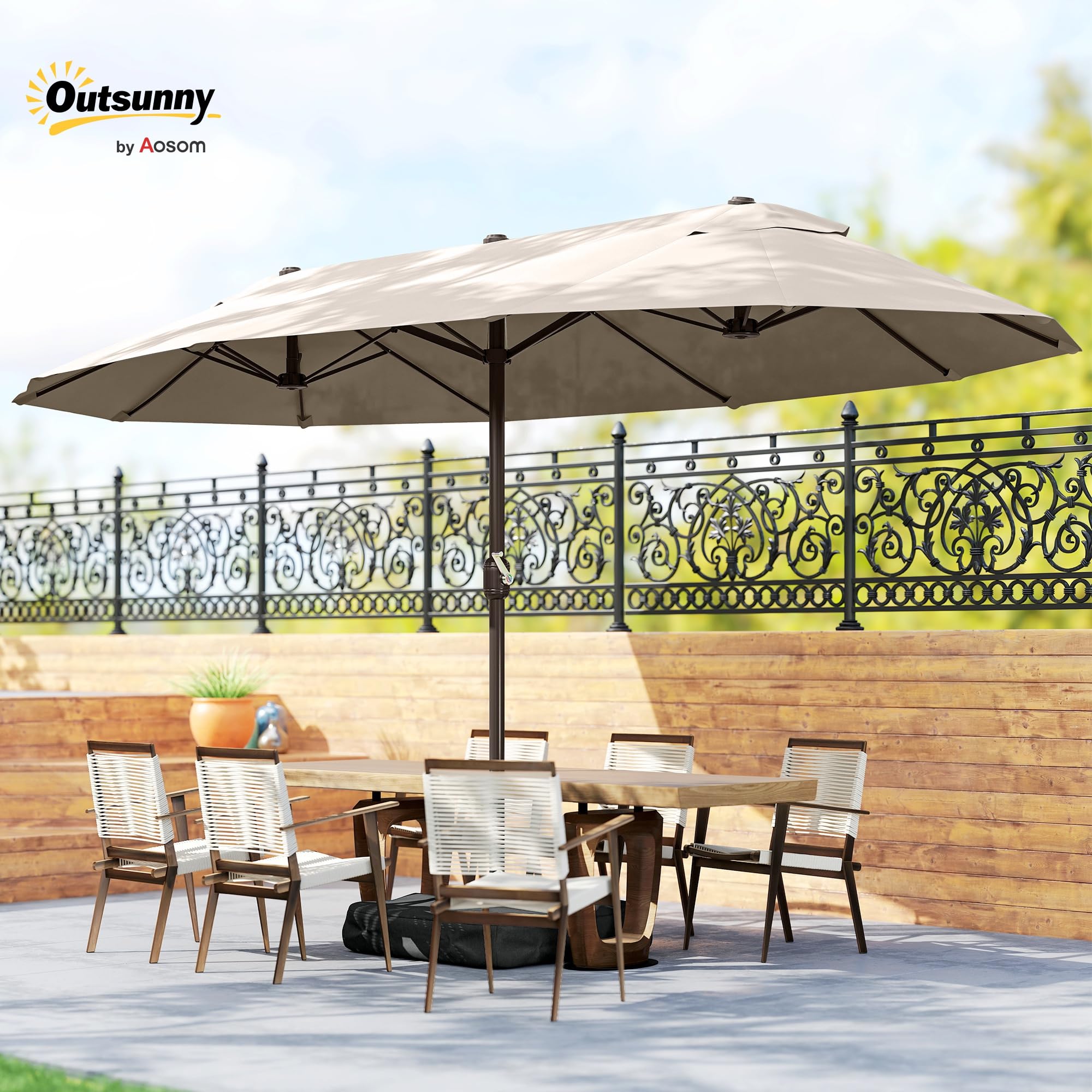 Outsunny Parasol de jardin exterieur Double 4,6L x 2,7l x 2,4H m Kaki